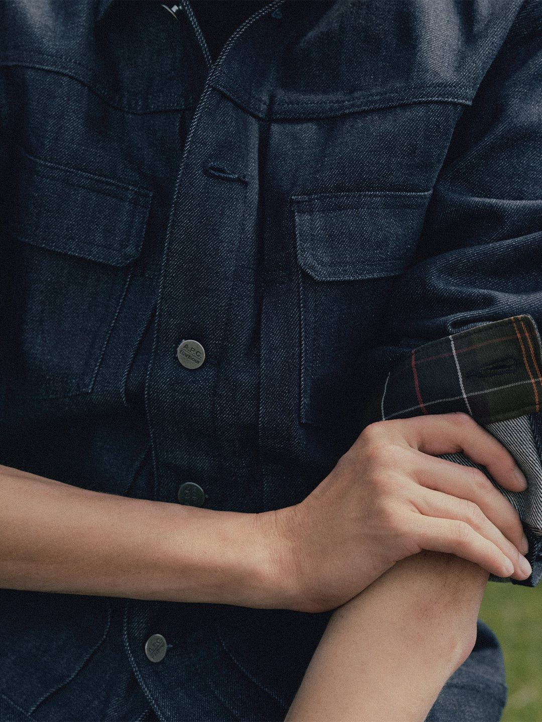 apc x barbour denim trucker jacket