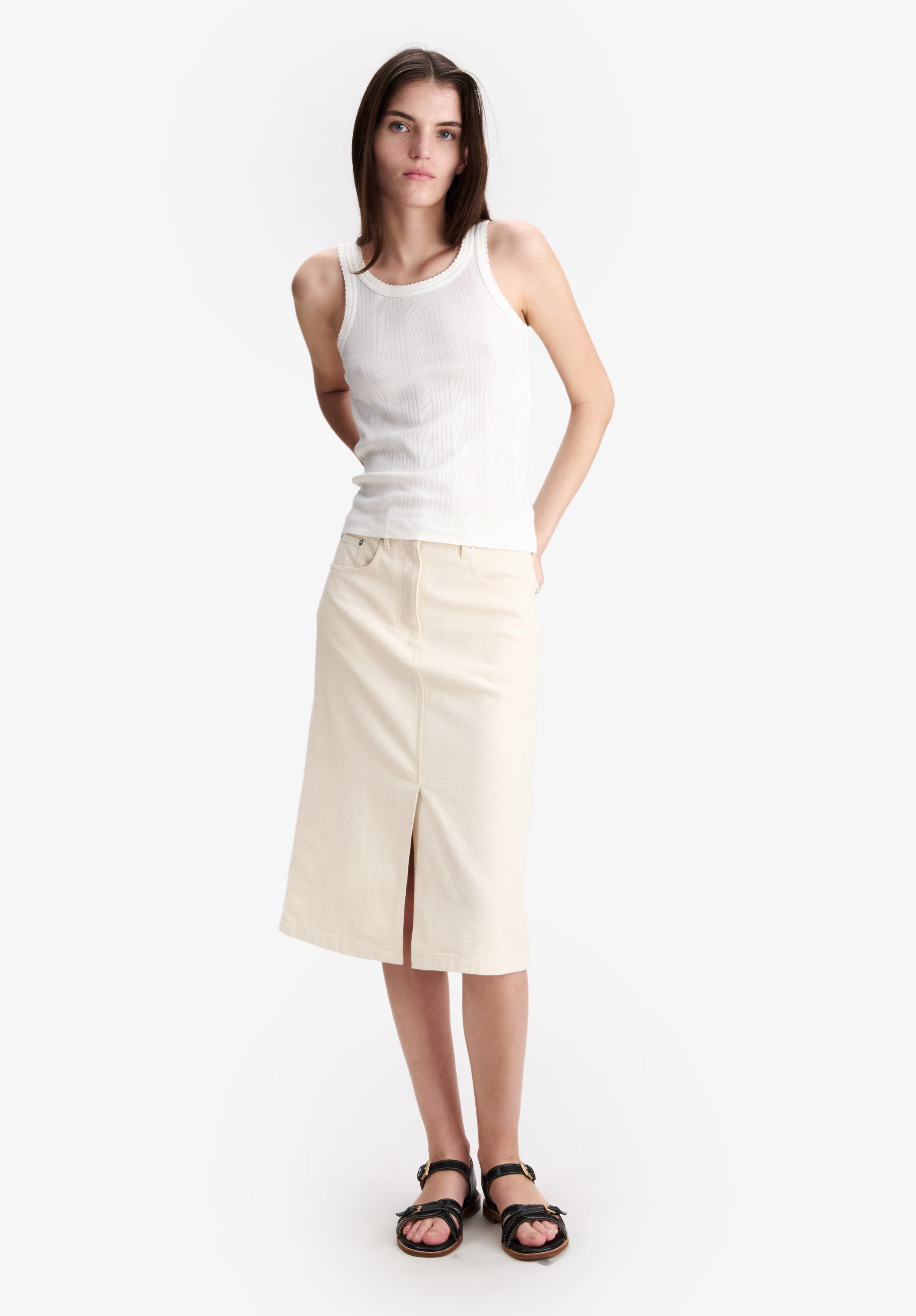 Jupe fendue en denim blanc cassé