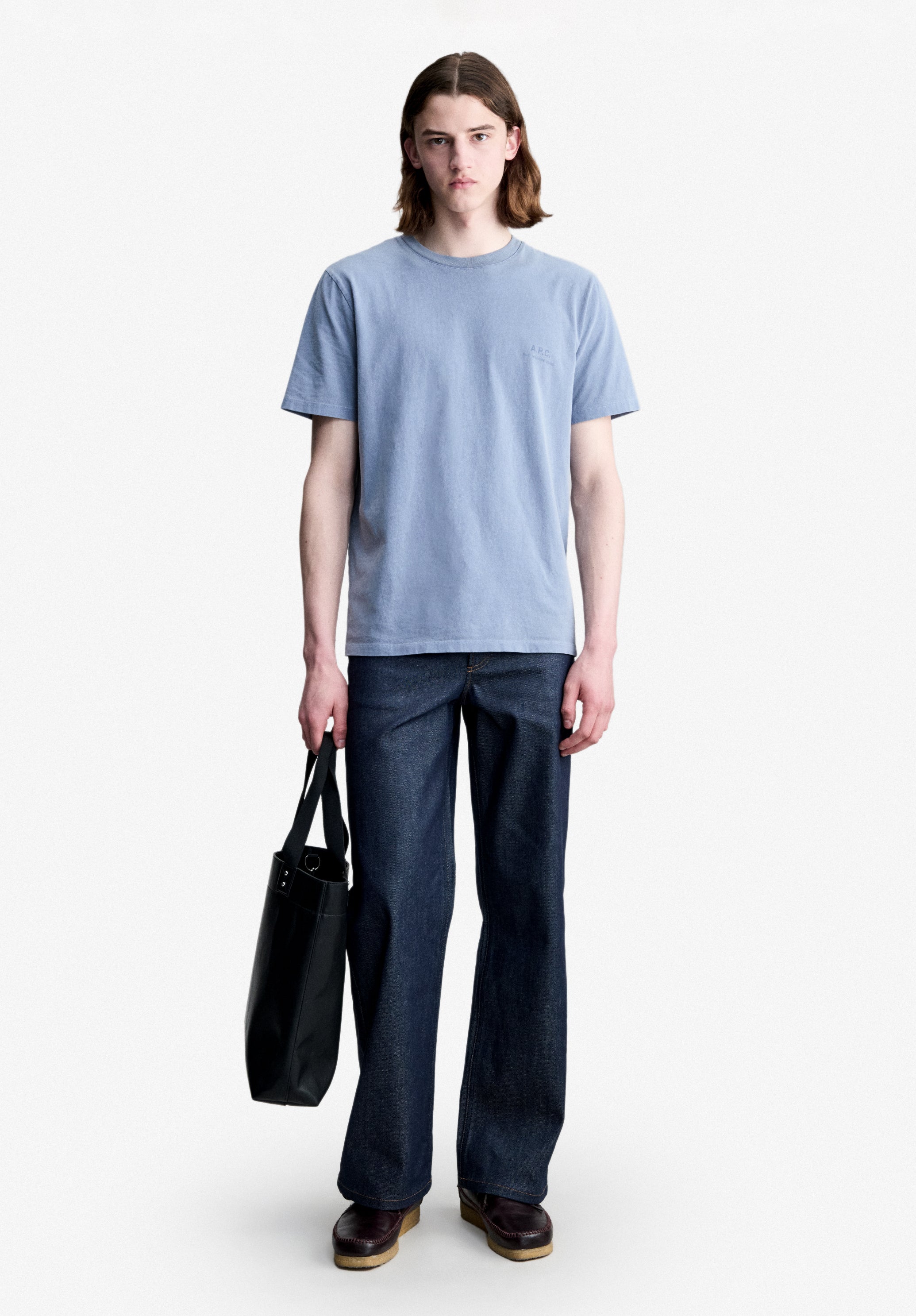 Grey-blue T-shirt with A.P.C. Rue Madame logo - 1