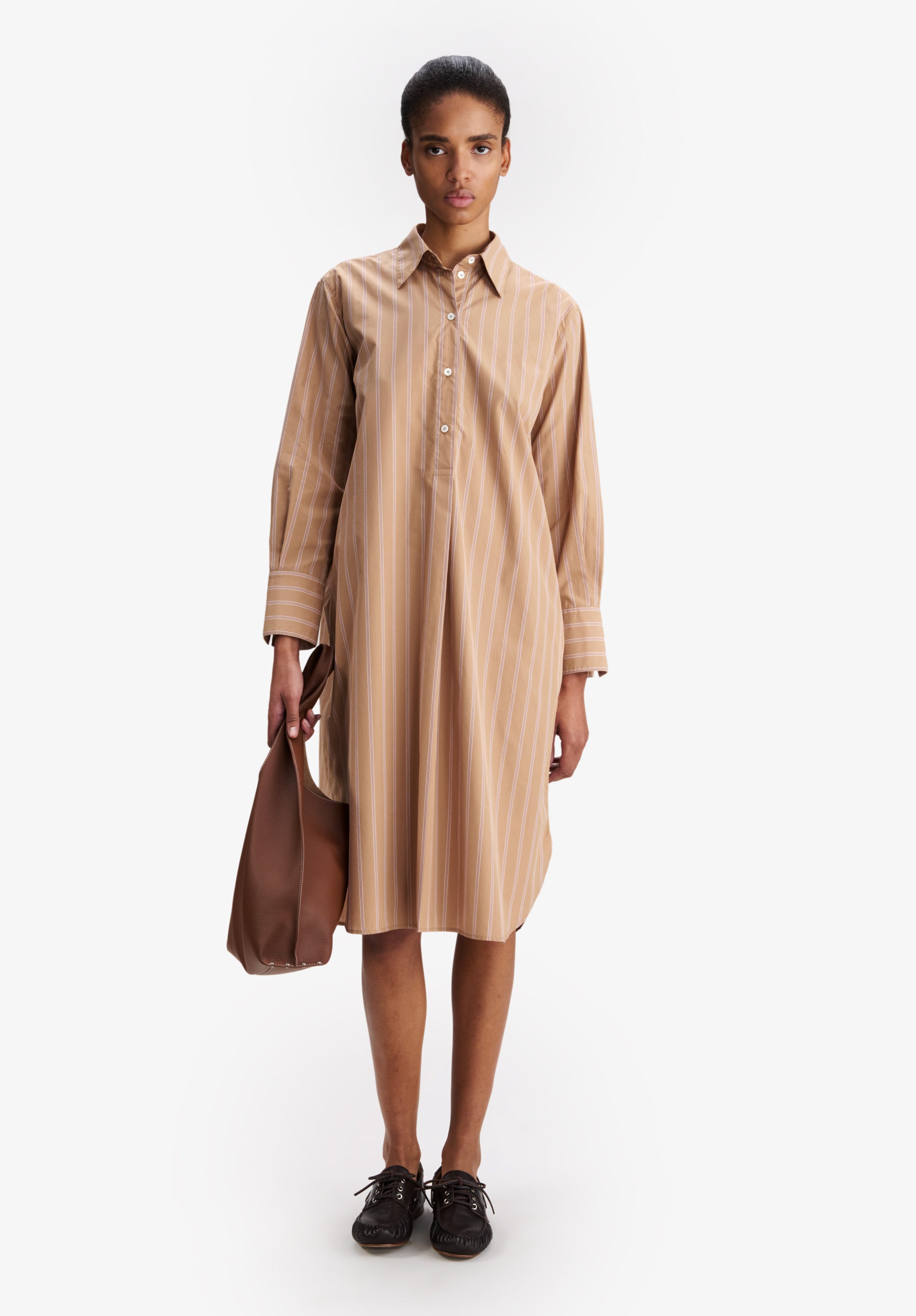 Long beige shirt dress - 1