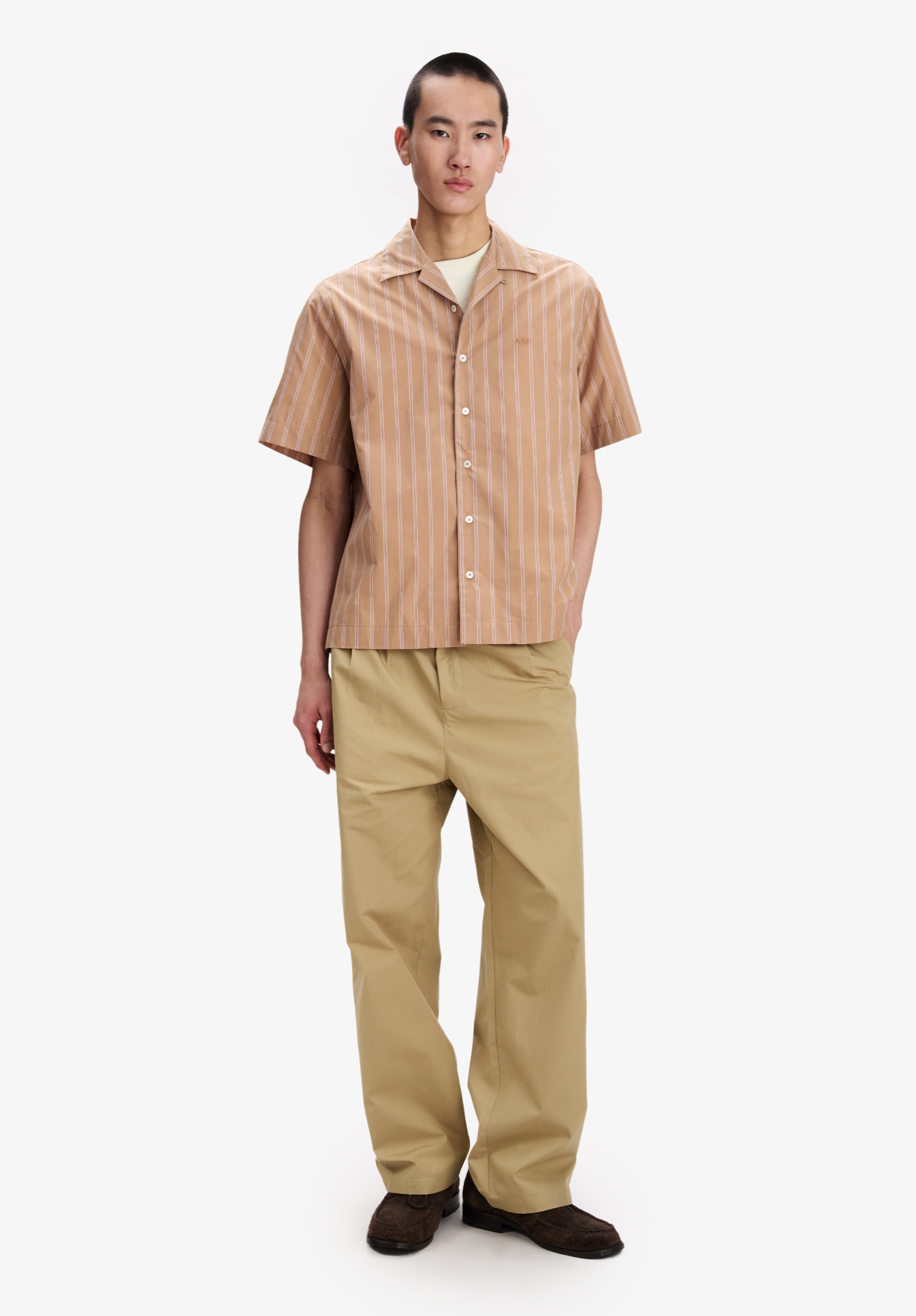 Striped pink short-sleeved shirt - 1