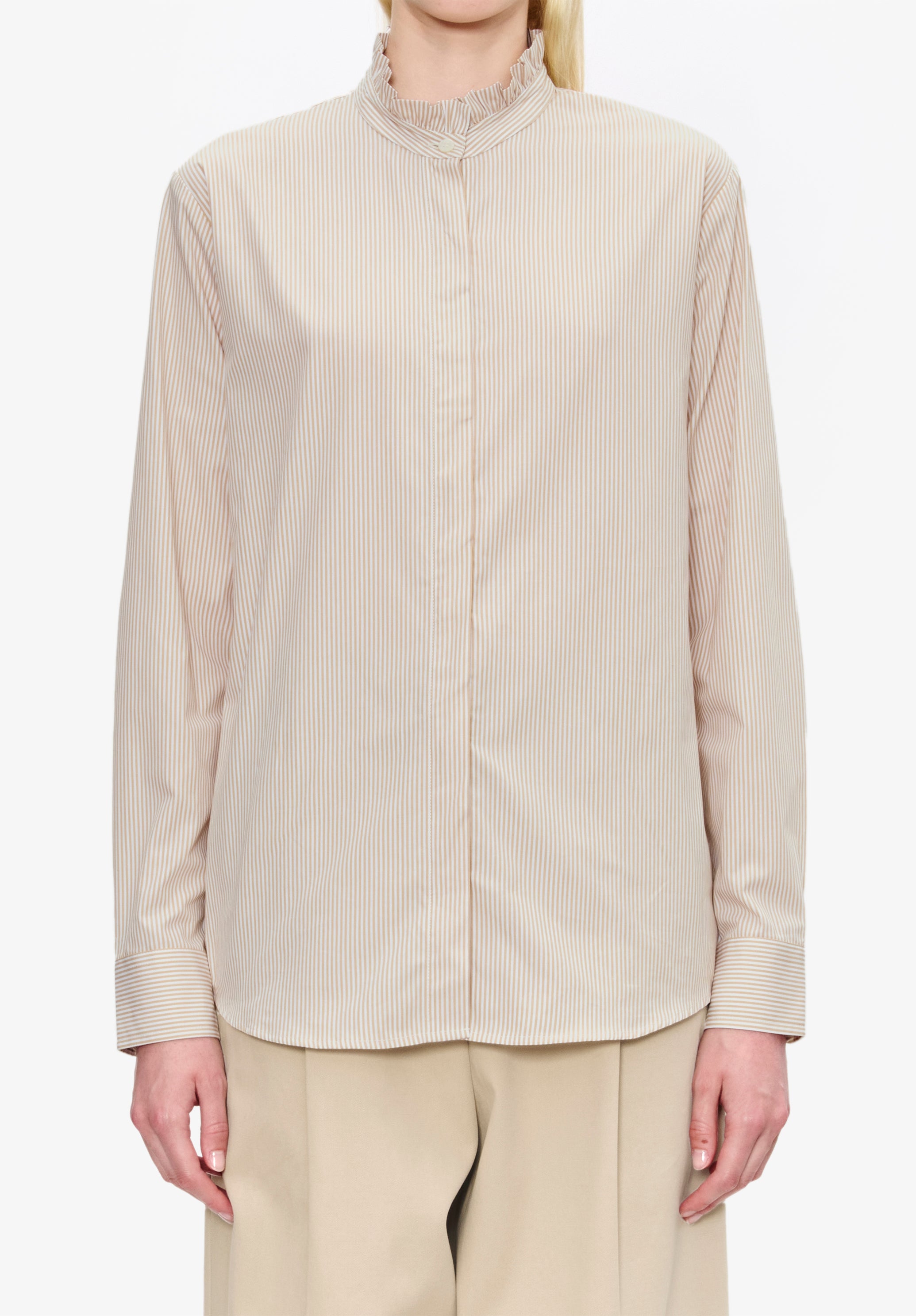 Striped blouse with ruffled collar - 4