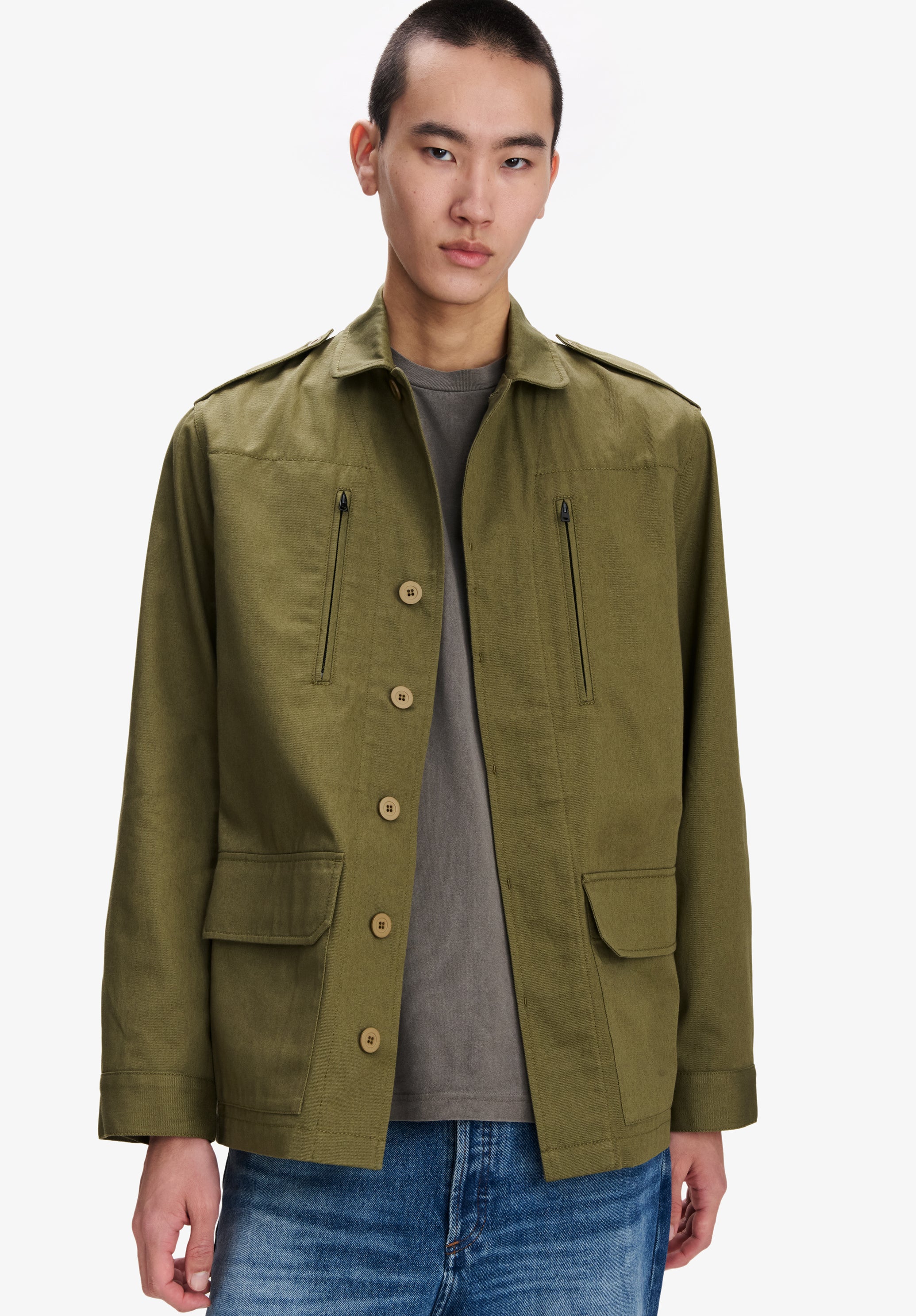 Khaki military-style jacket - 4