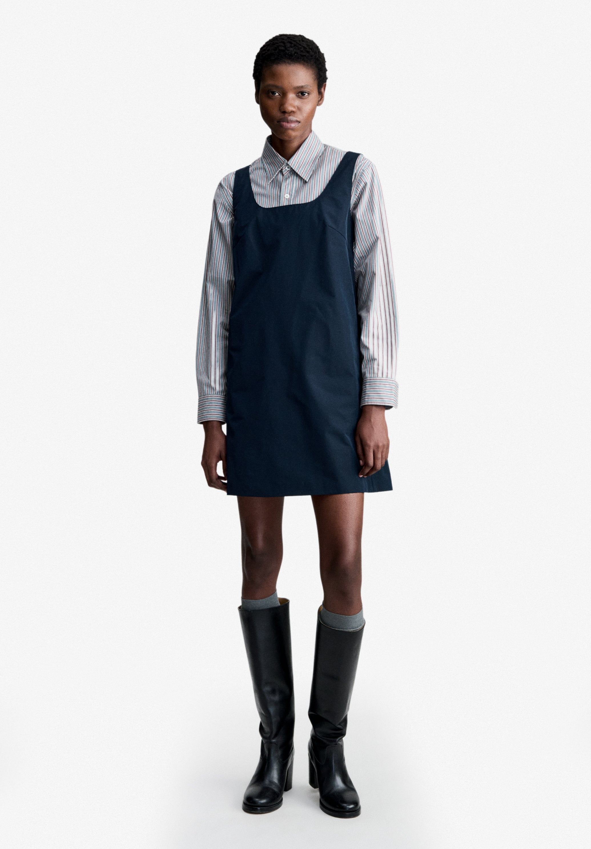 Navy blue taffeta pinafore dress - 1