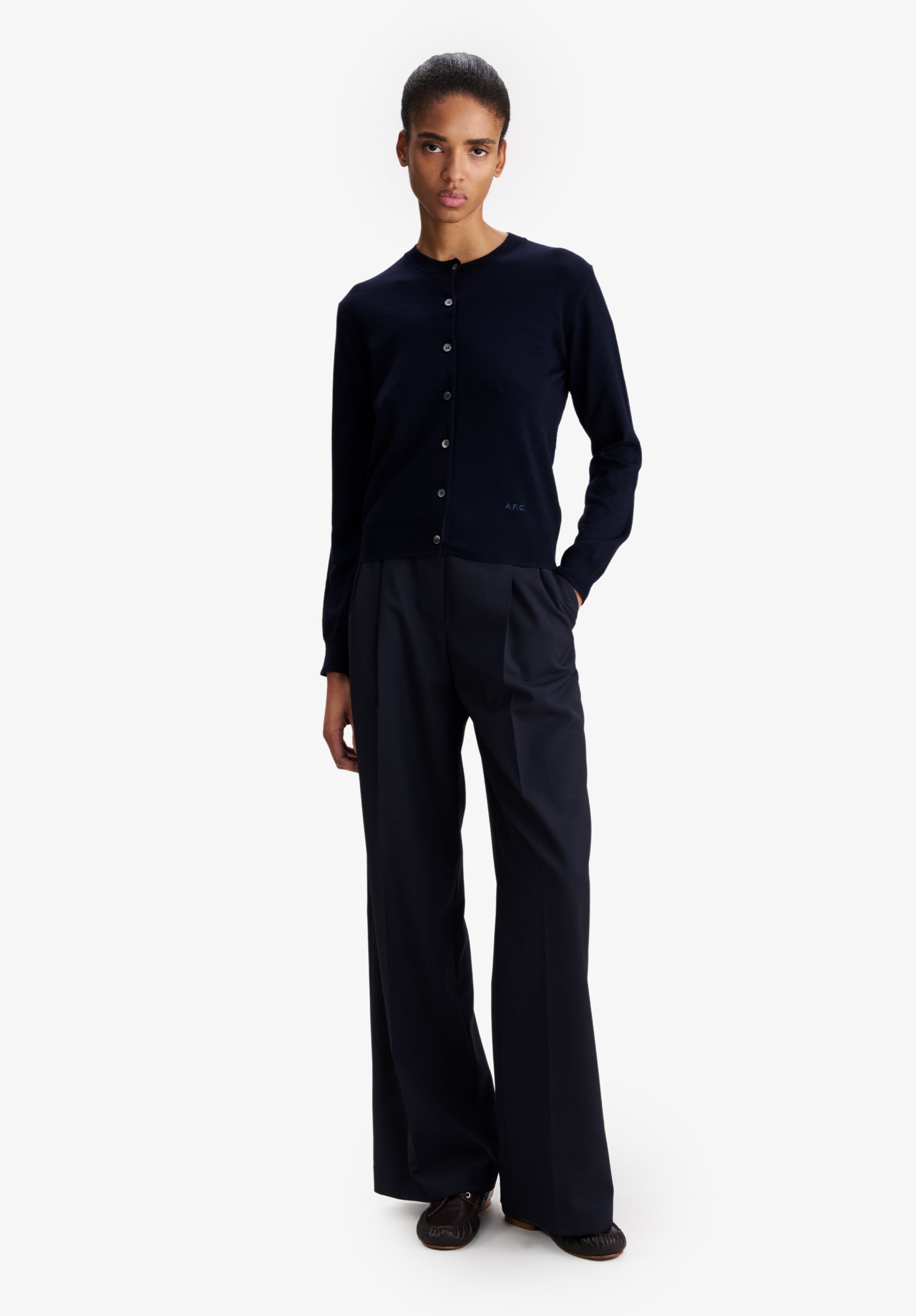 Loose navy blue organic cotton trousers - 1