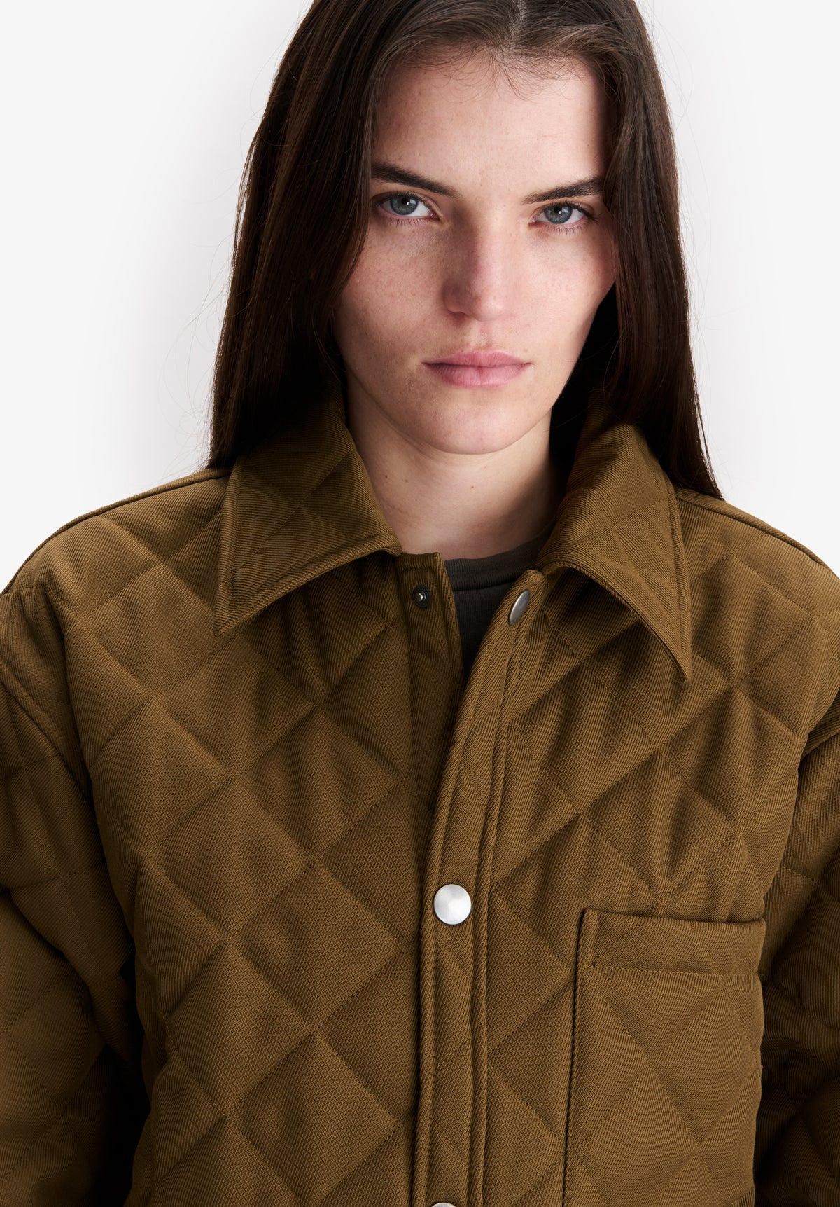 Blouson matelassé en laine kaki