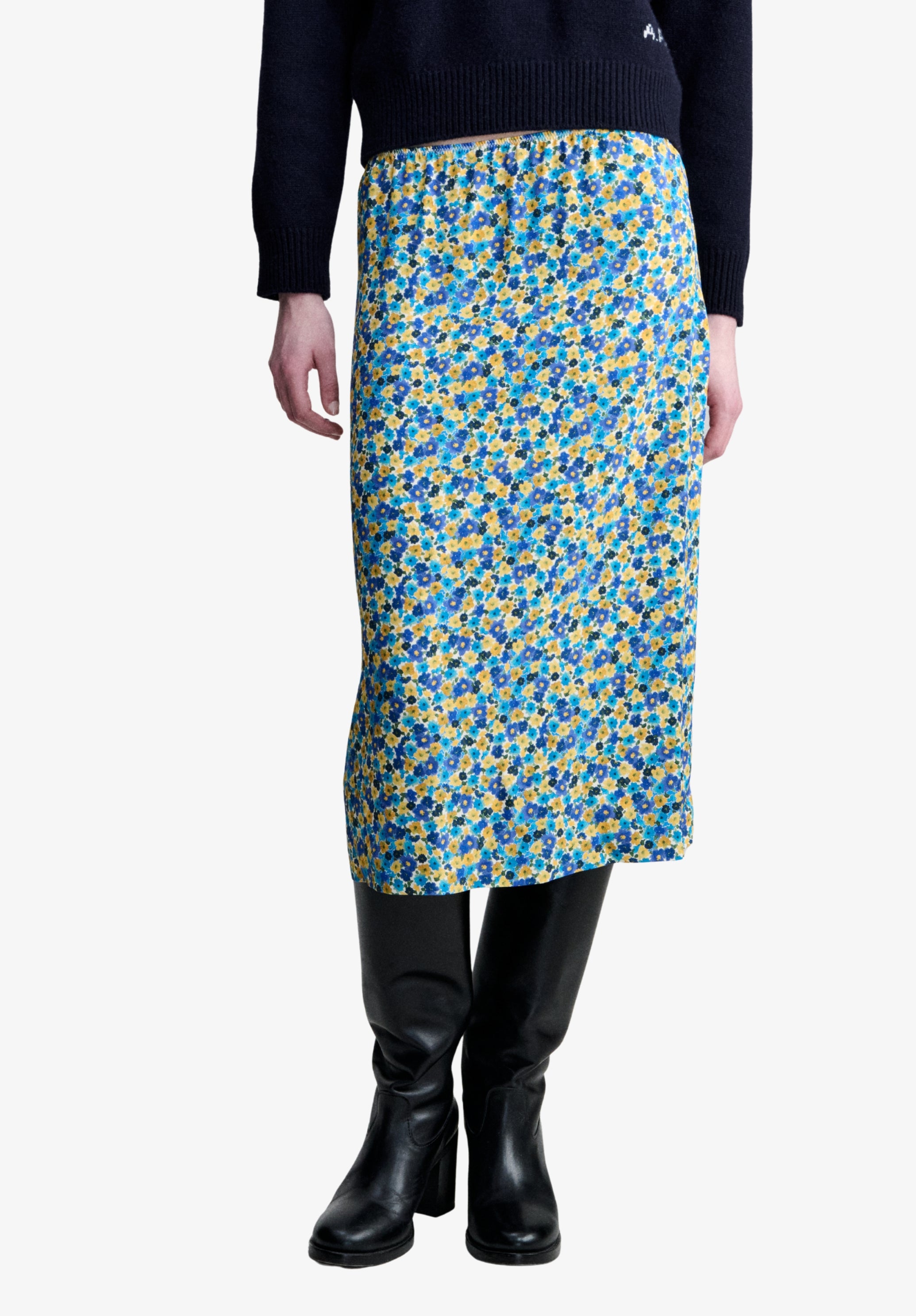 Long viscose skirt with floral motifs