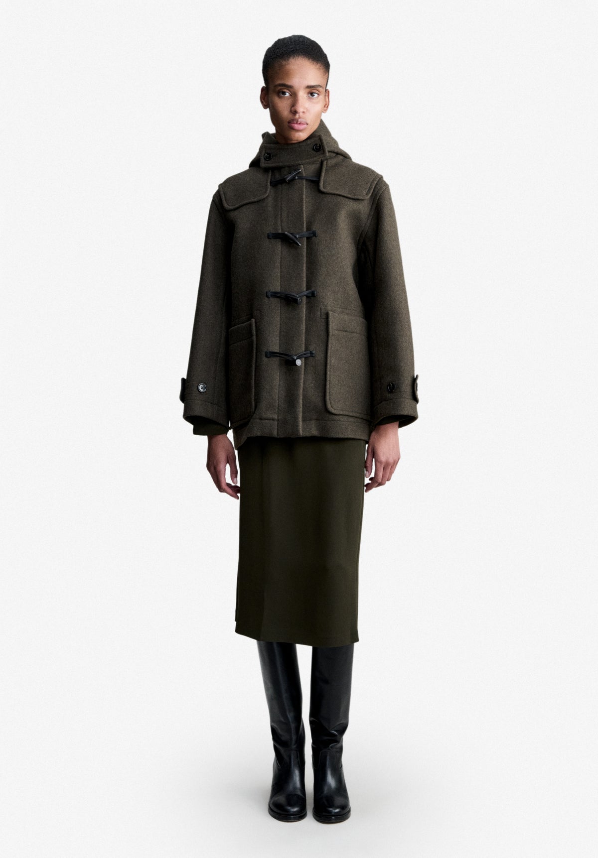Khaki recycled wool duffle coat - 1