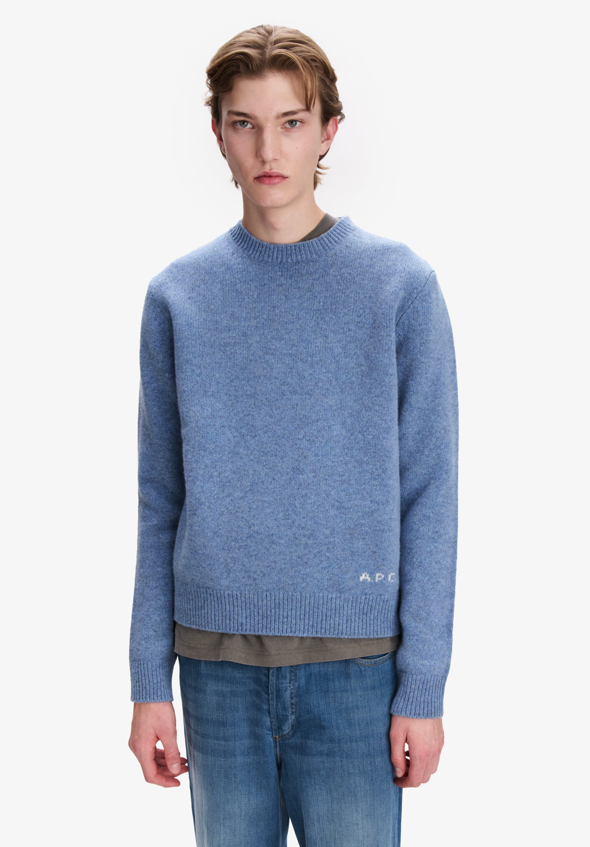 Loose grey-blue wool sweater - 3