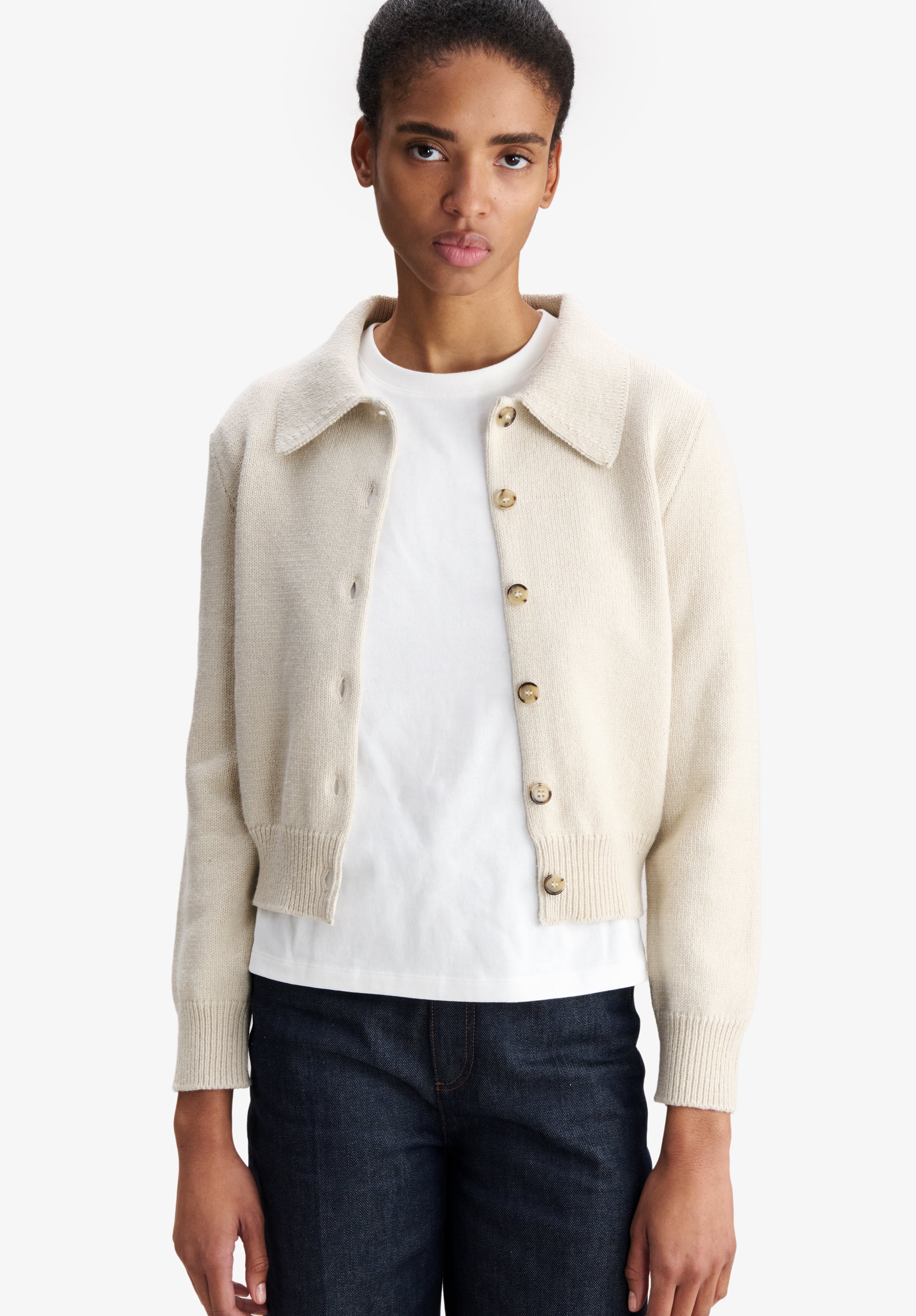 Grey wool collared cardigan - 3