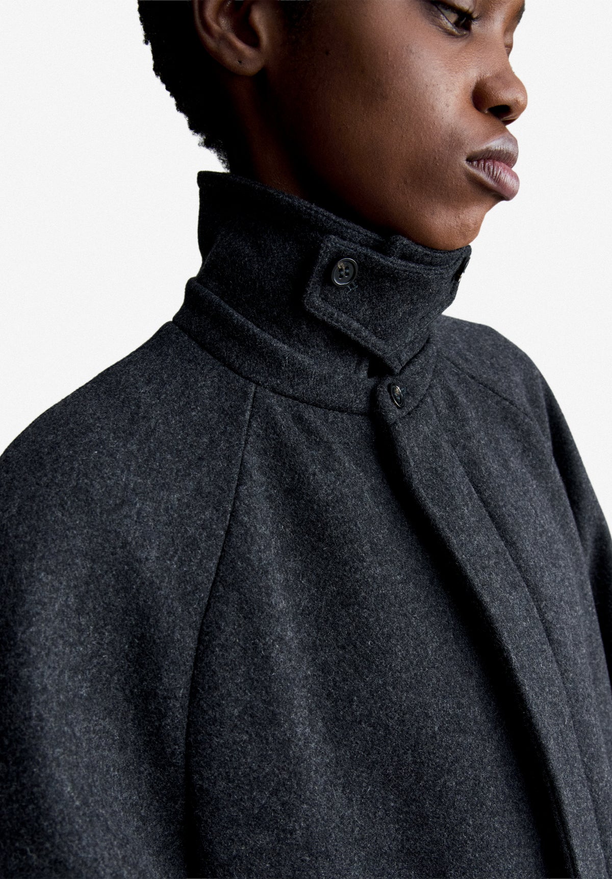 Loose-fit heather charcoal grey mac in recycled wool - 3