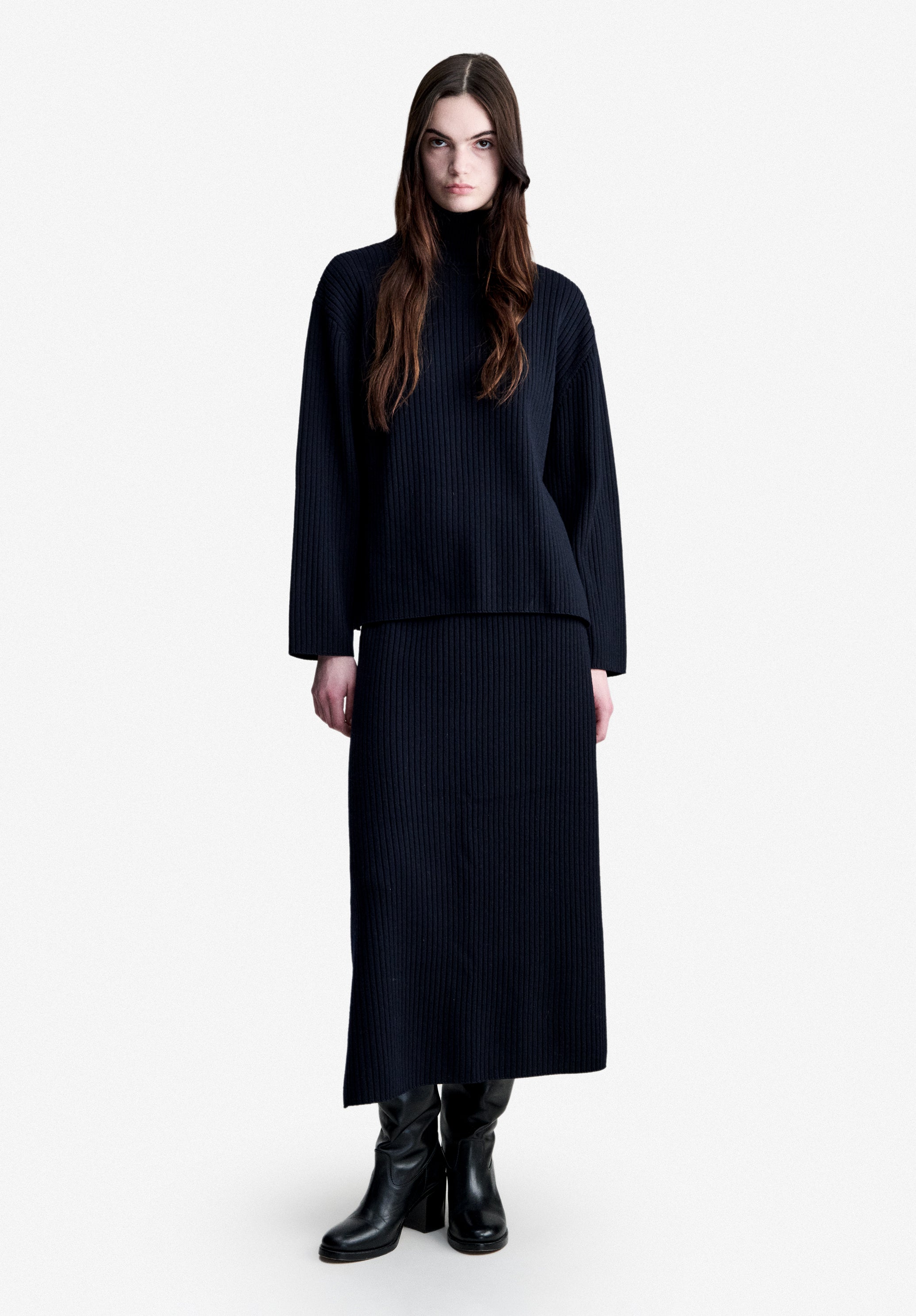 Navy blue high-neck sweater - 1