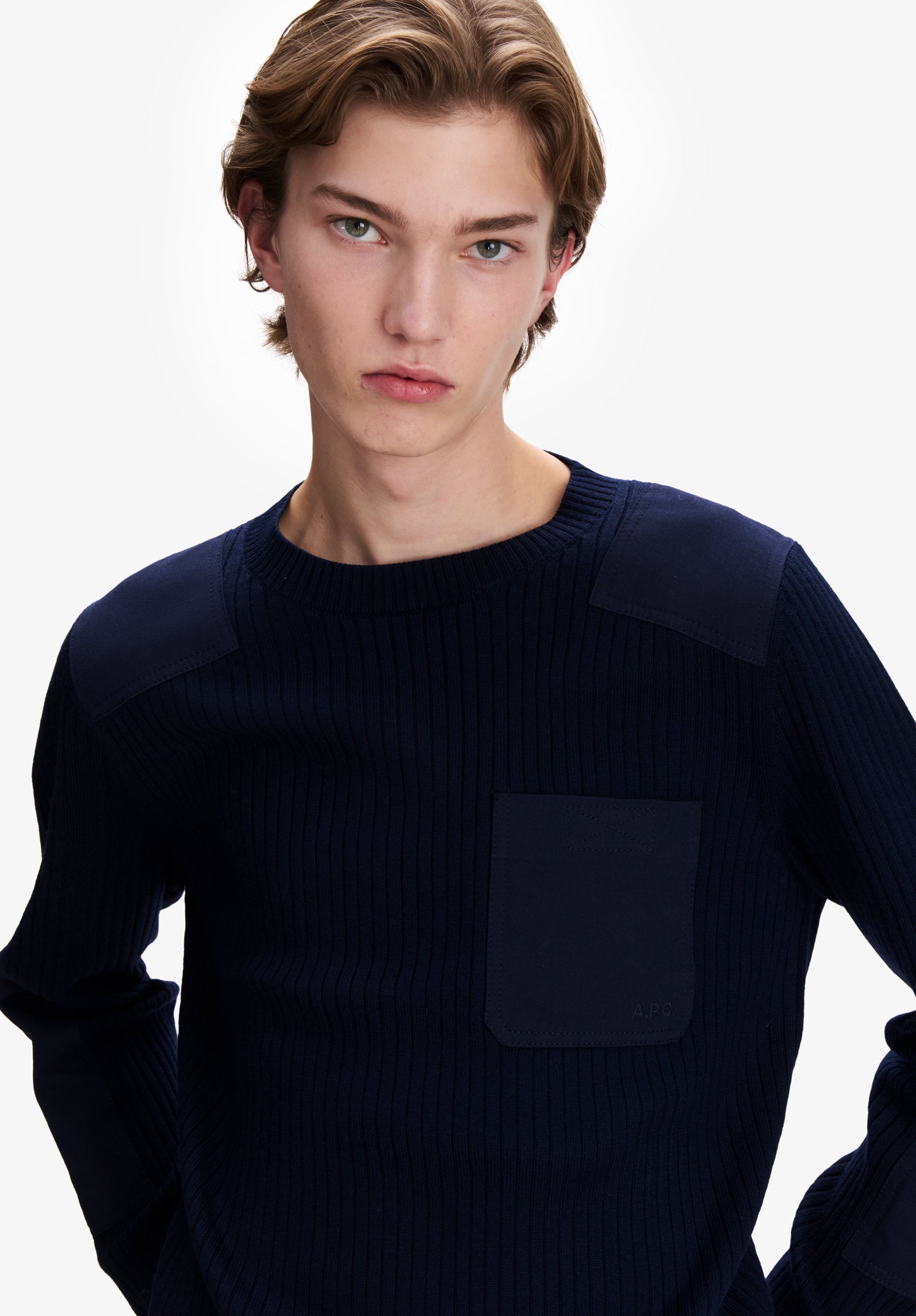 Navy blue merino wool military sweater - 3