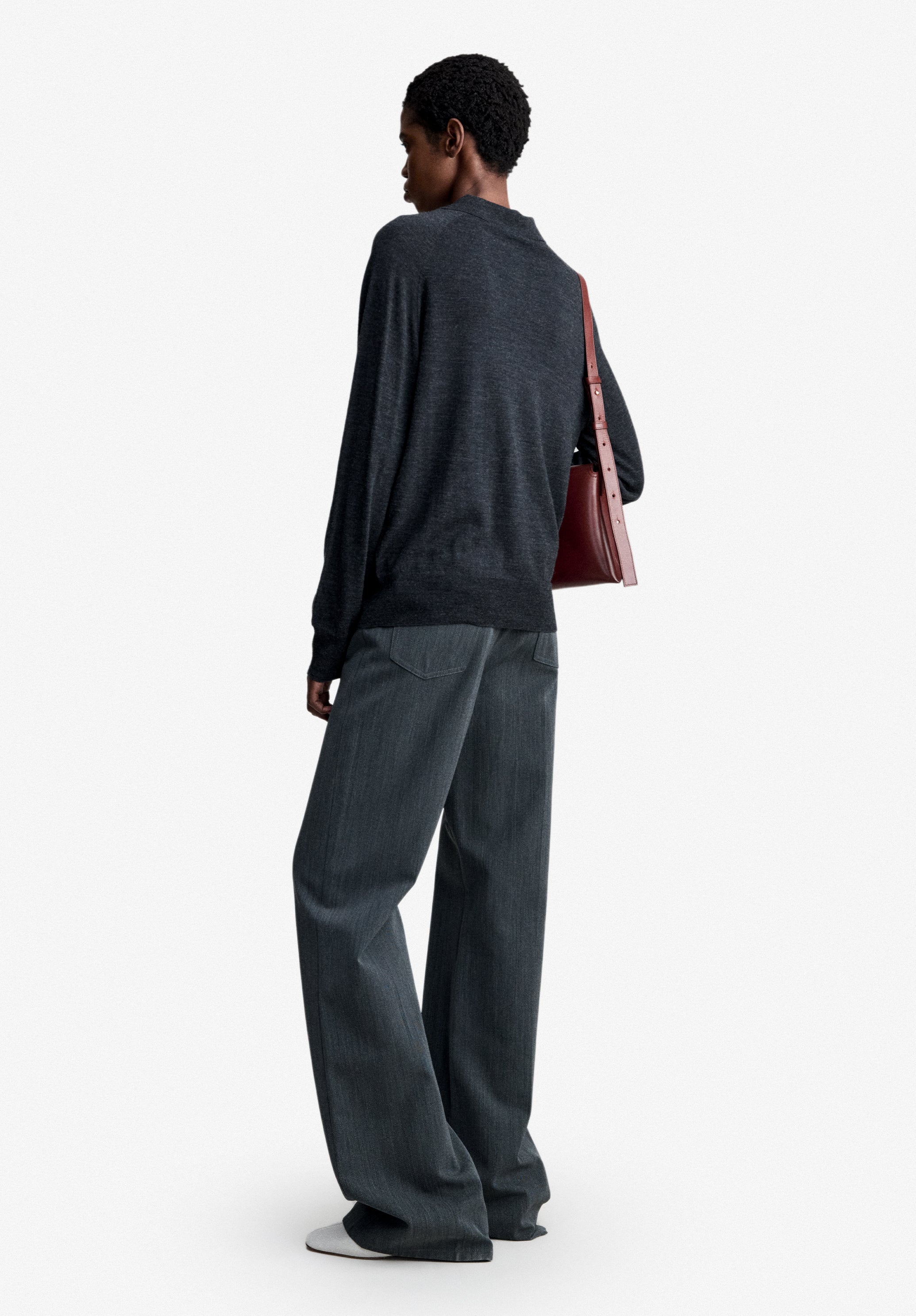 Long-sleeved grey wool polo shirt - 2