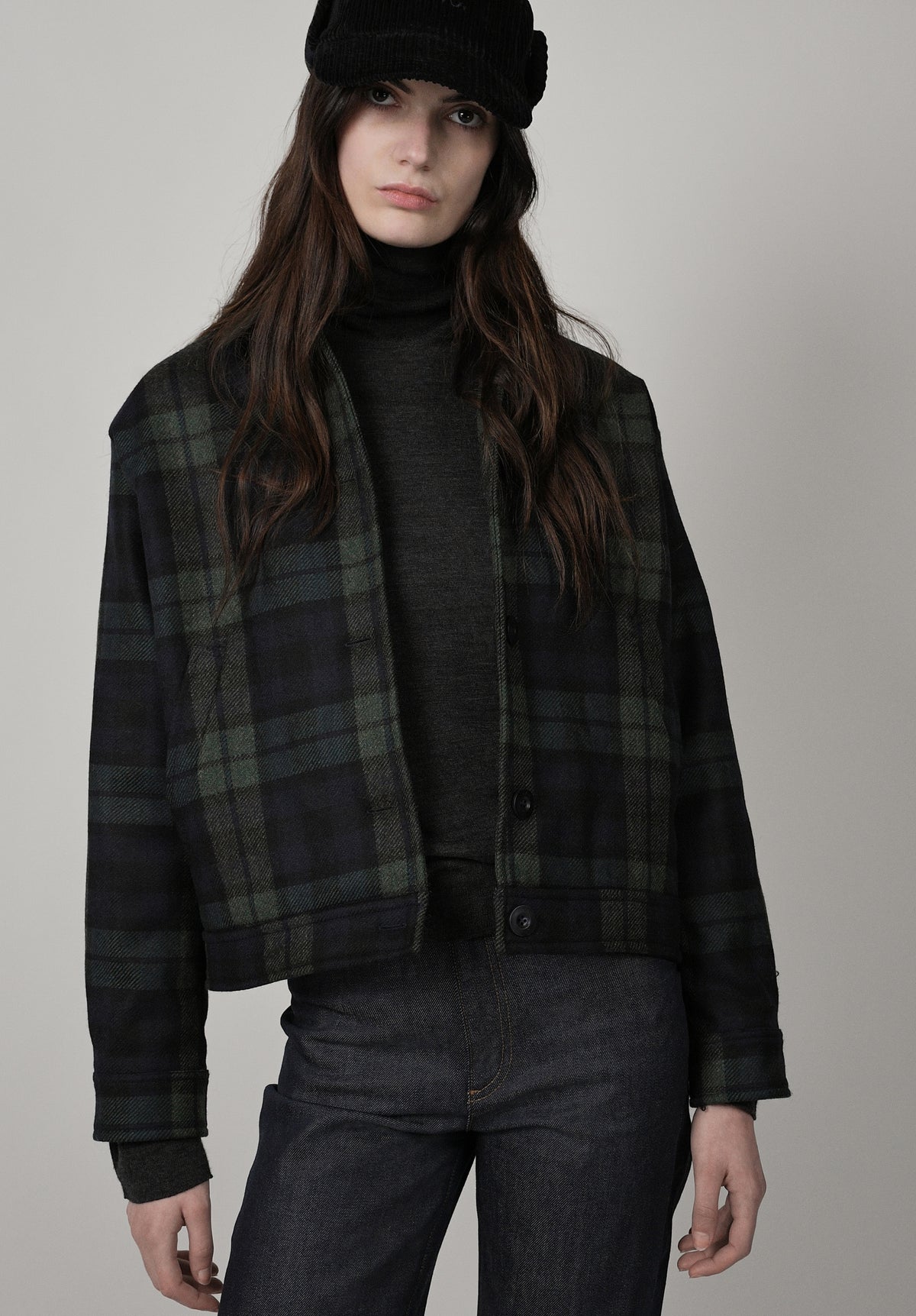 Marineblaue karierte Jacke