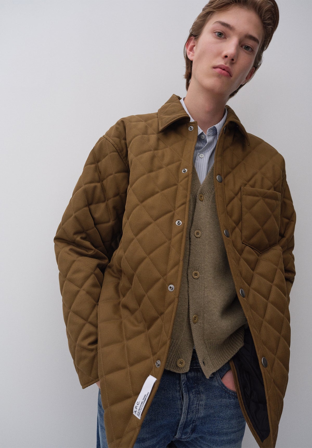 Blouson matelassé en laine kaki