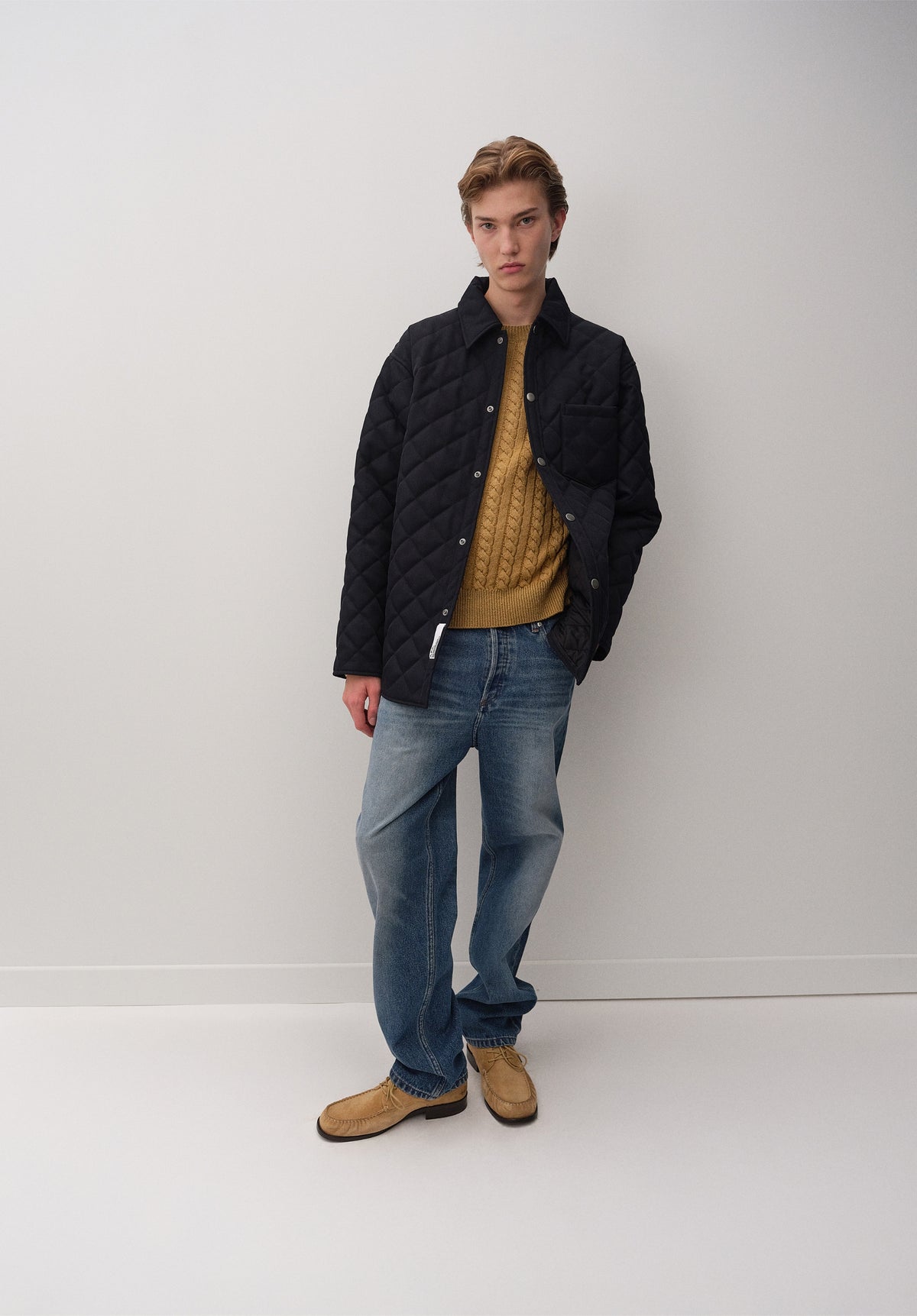 Blouson matelassé en laine bleu marine