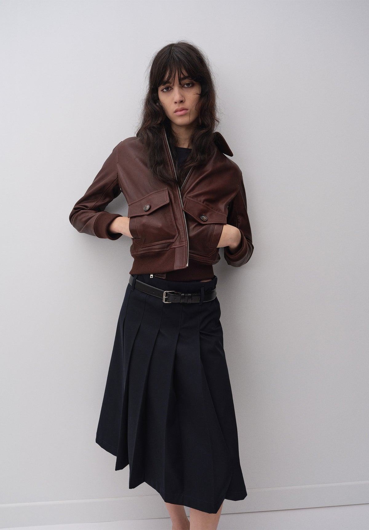Pleated navy blue skirt