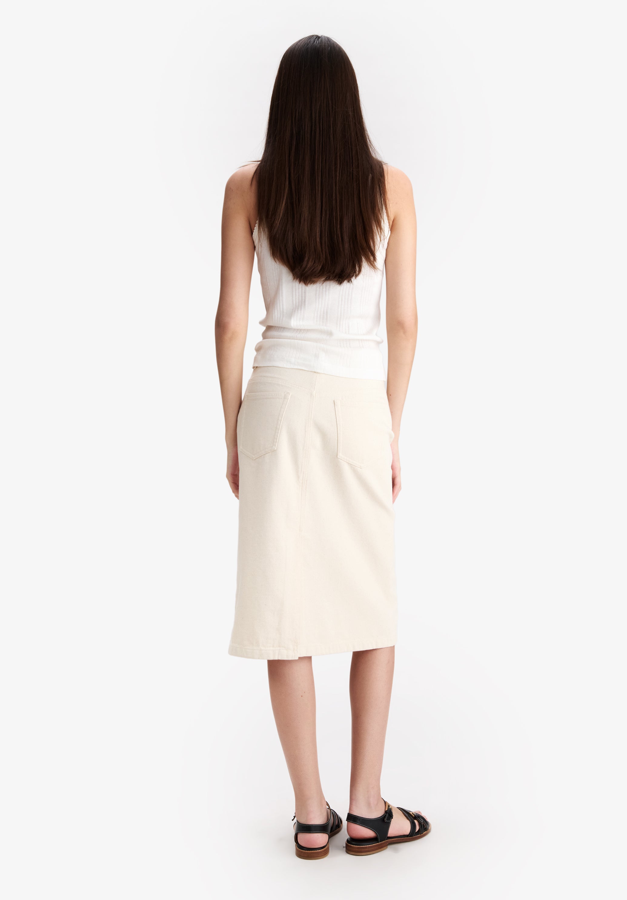 Jupe fendue en denim blanc cassé