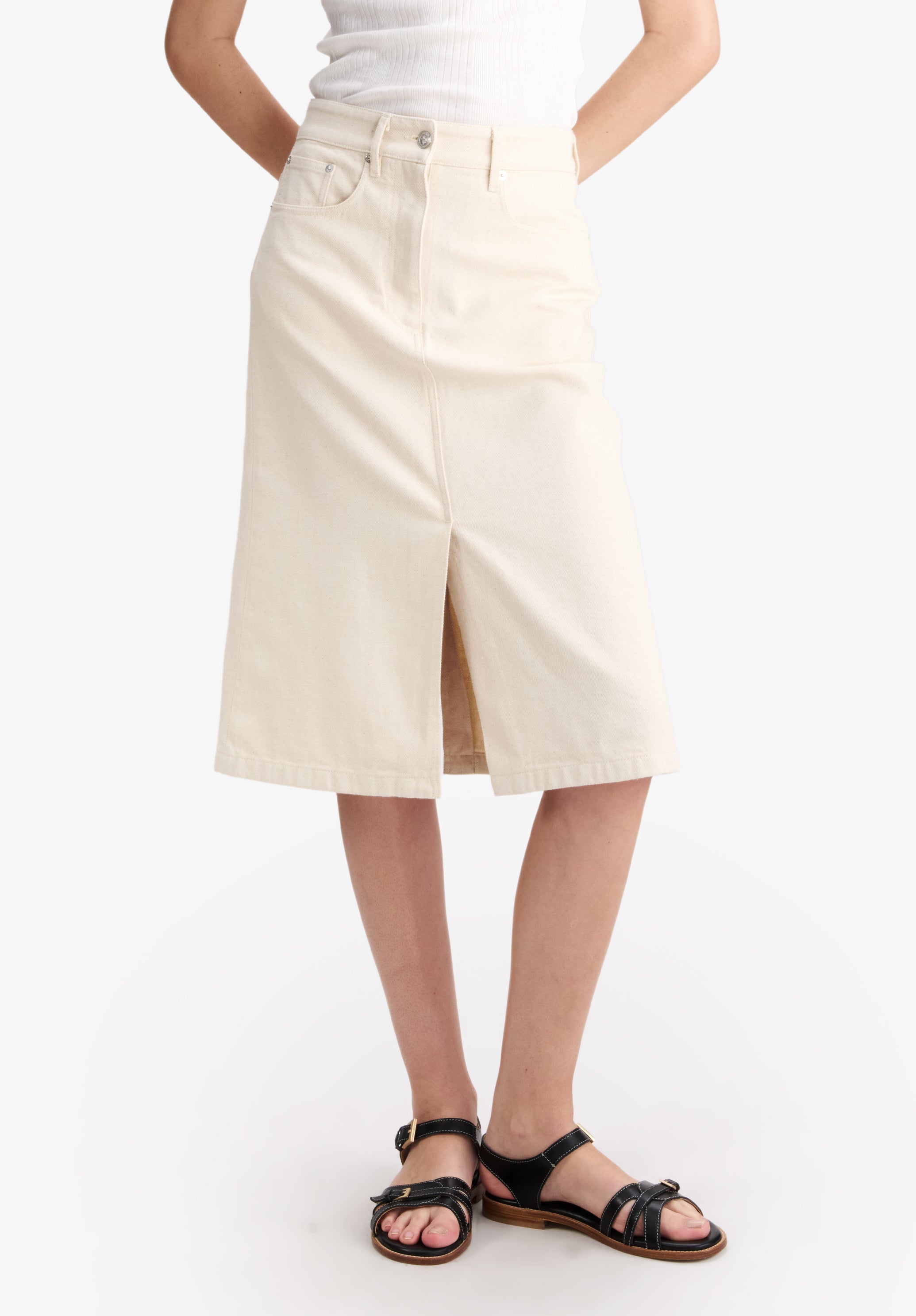 Jupe fendue en denim blanc cassé
