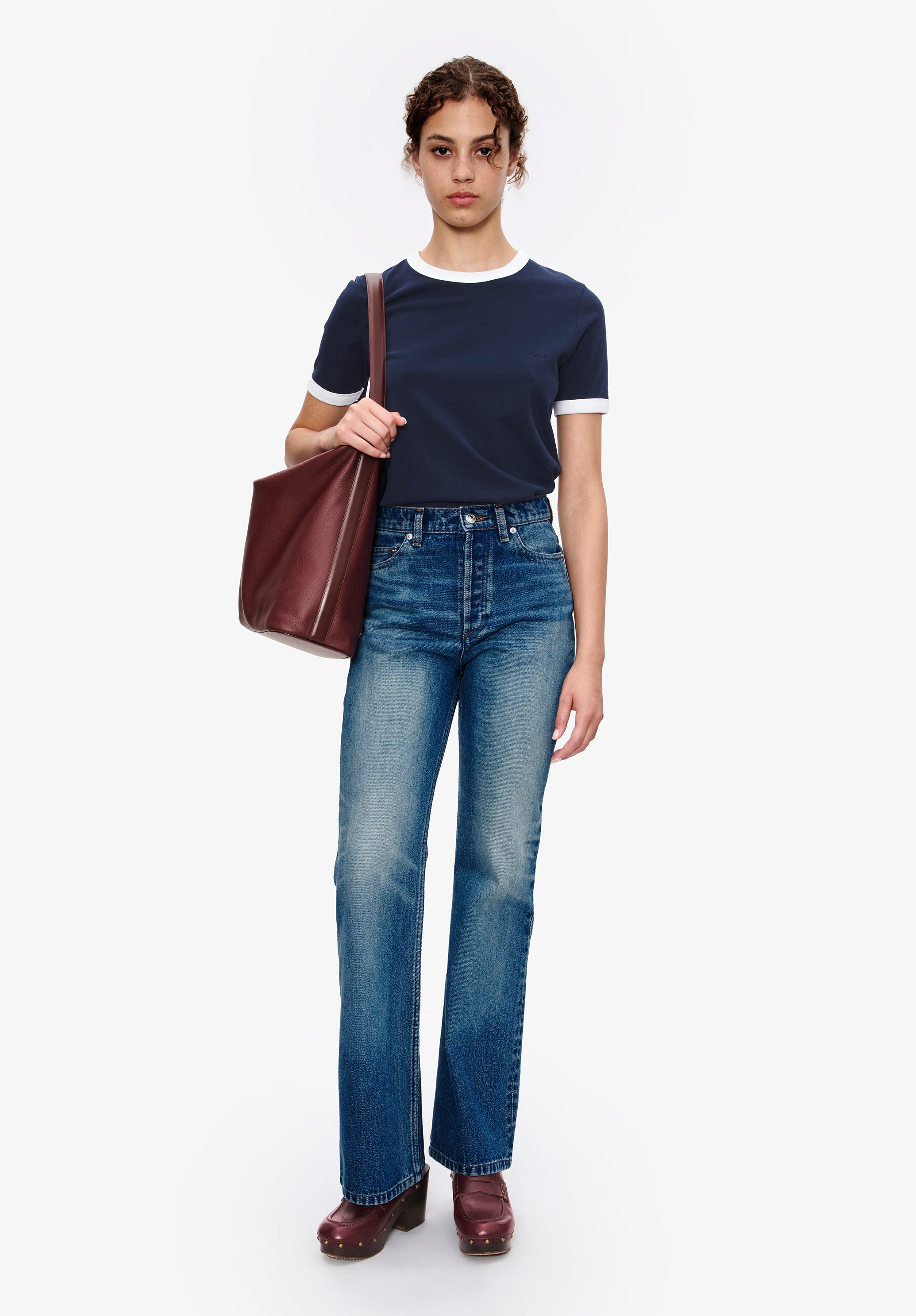 t-shirt crop manche courte contrasté