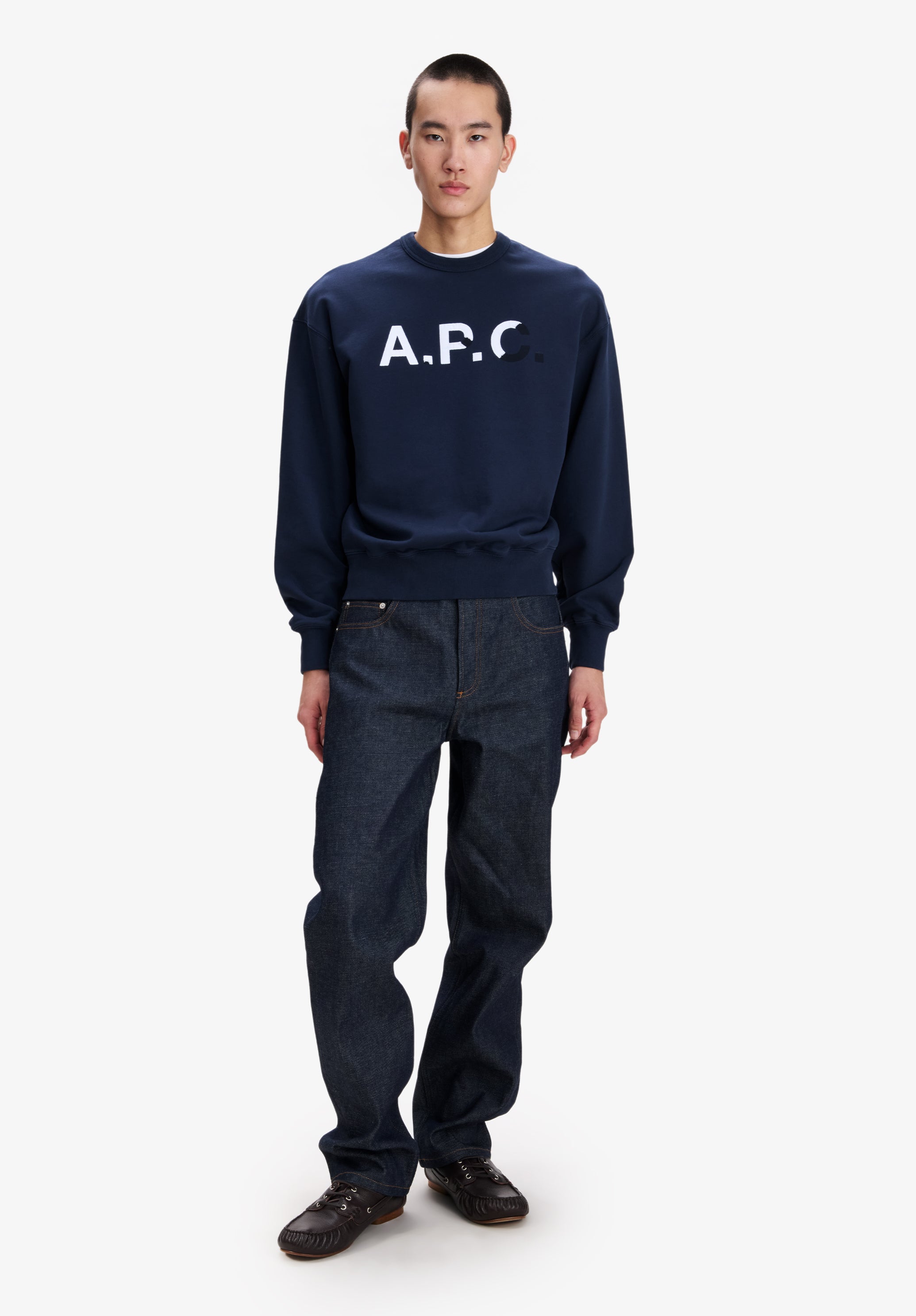Navy blue sweatshirt with vintage-effect A.P.C. logo - 1
