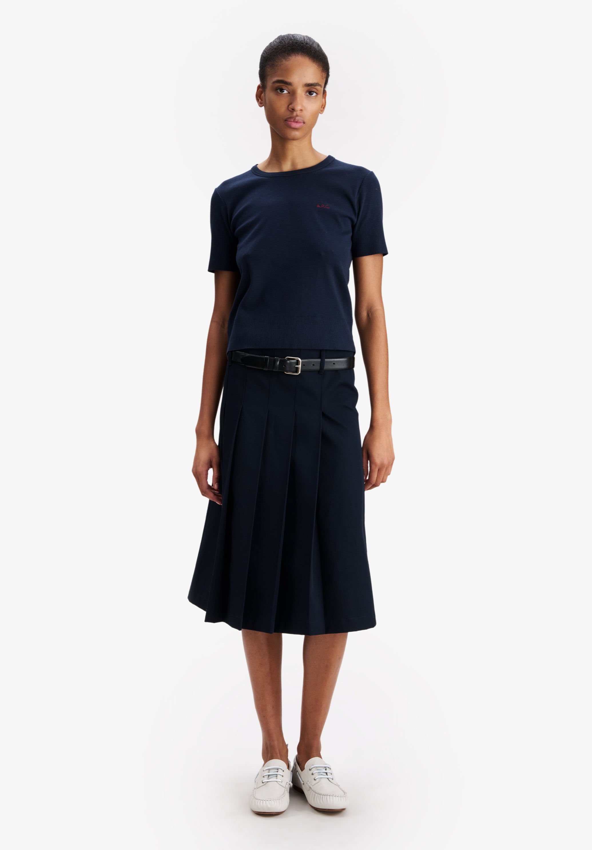 Pleated navy blue skirt - 1