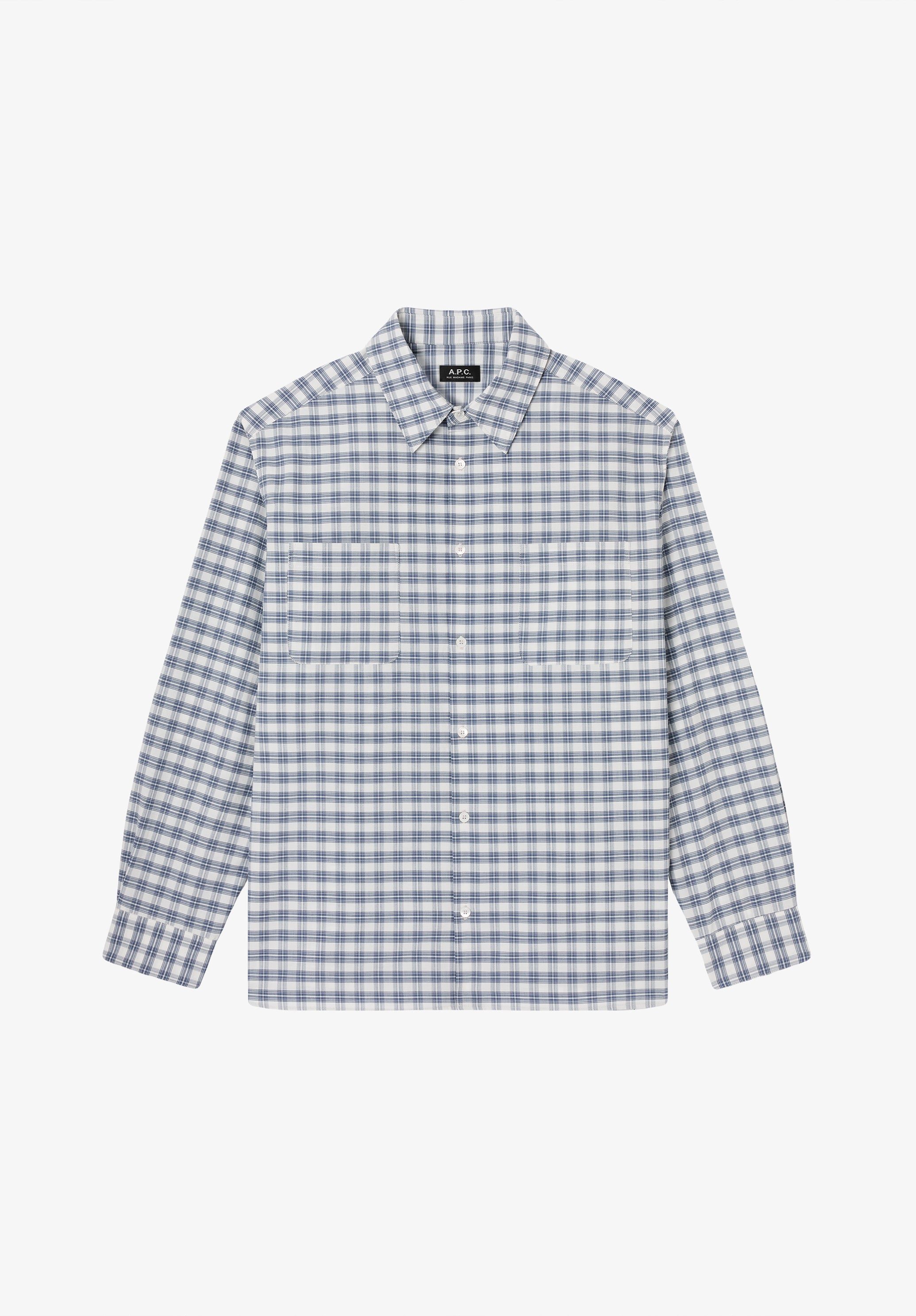 Chemise écrue à carreaux bleus en coton bio
