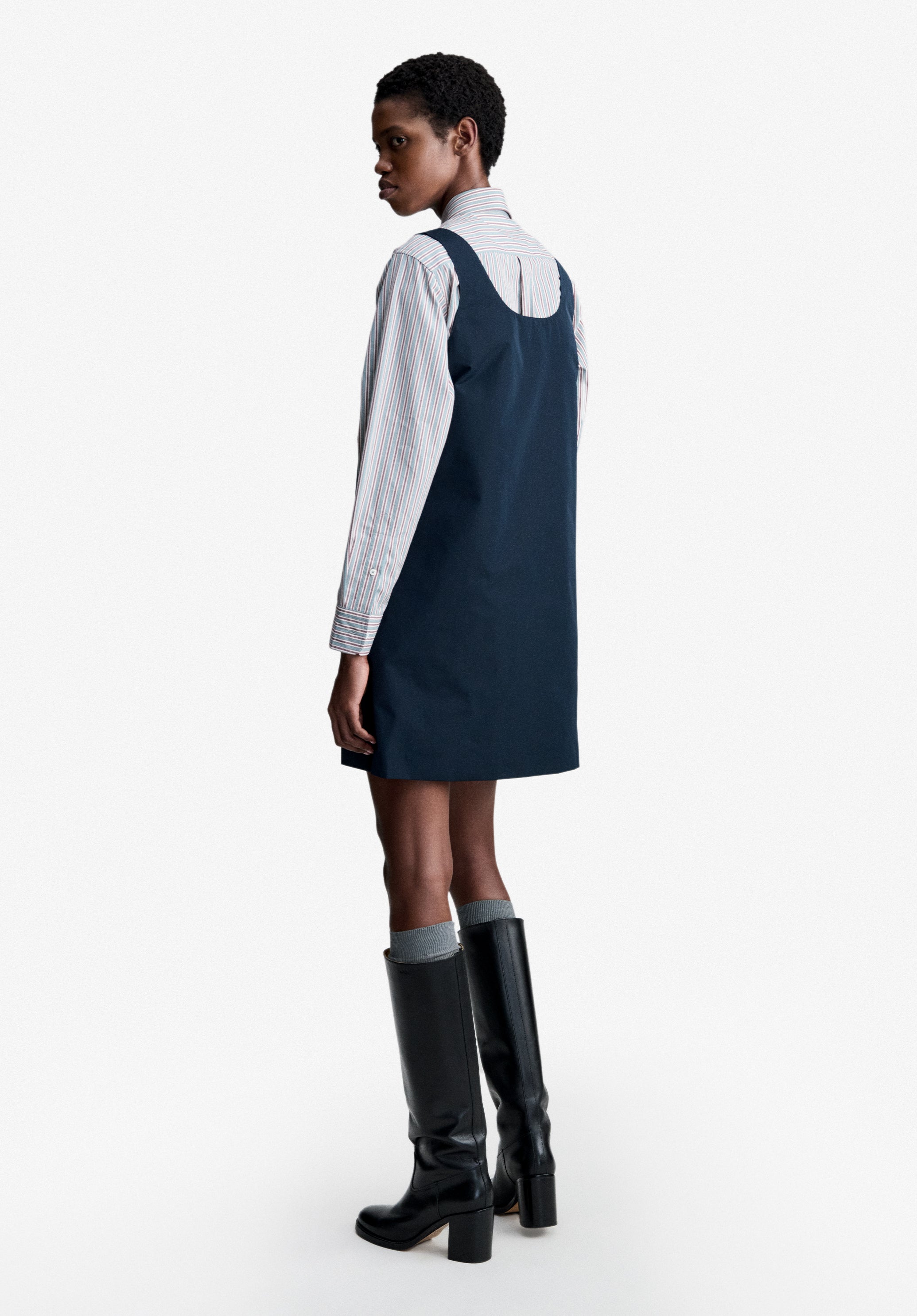 Navy blue taffeta pinafore dress - 2