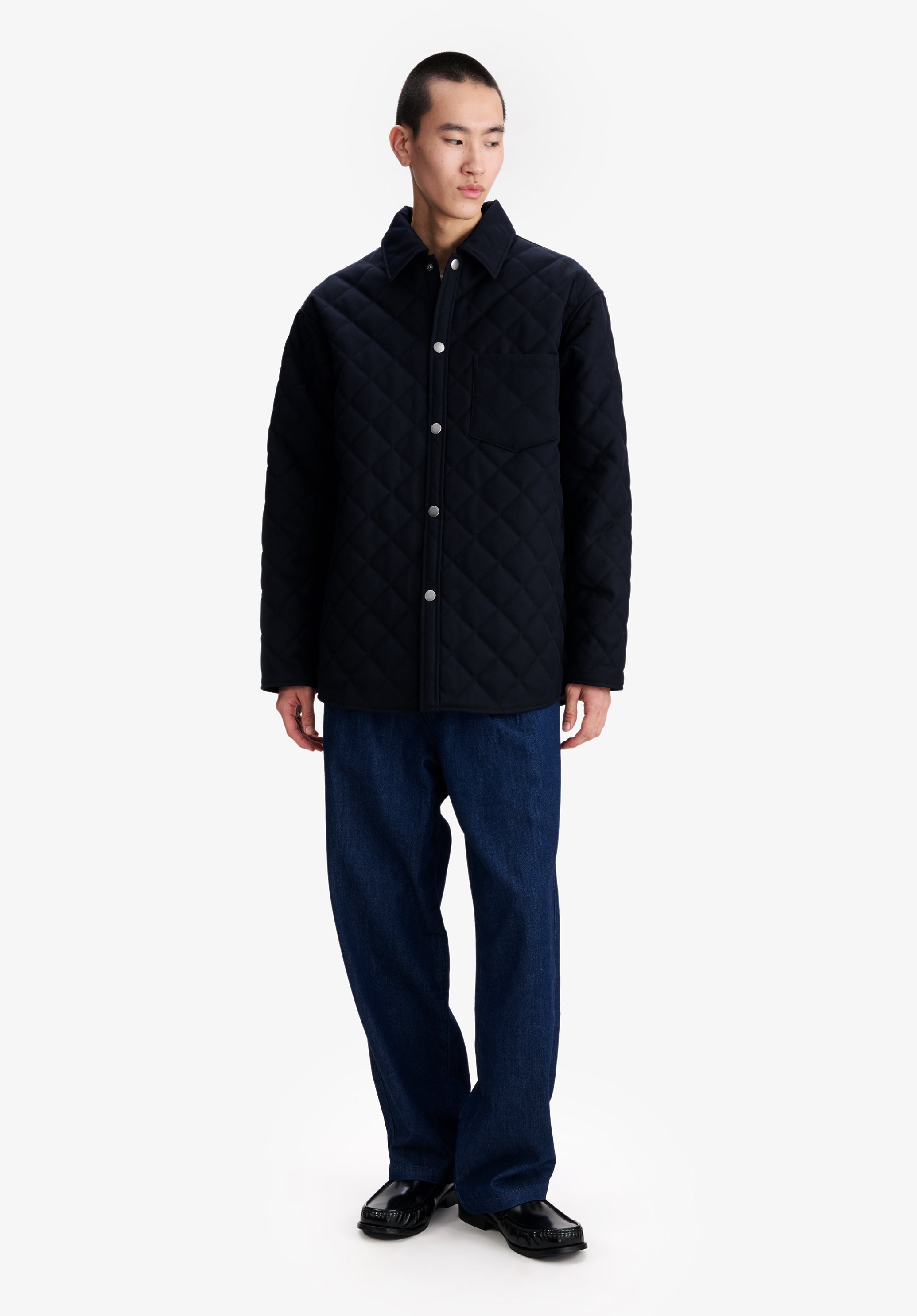 Navy blue quilted wool jacket - 1