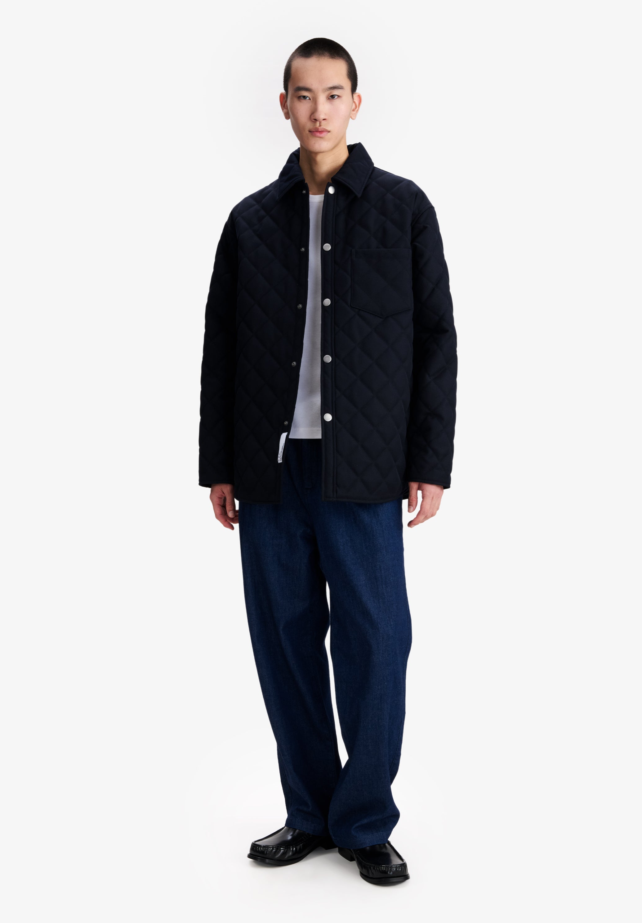 Navy blue quilted wool jacket - 3