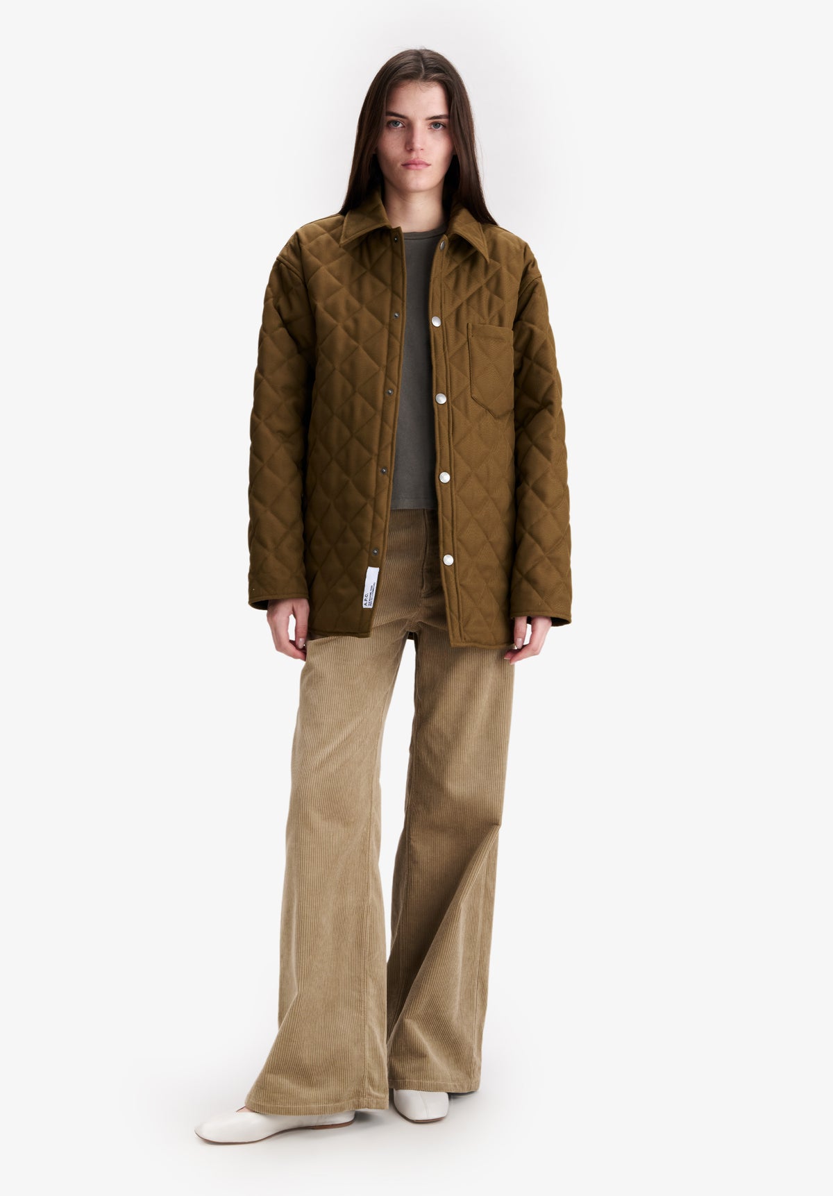 Blouson matelassé en laine kaki