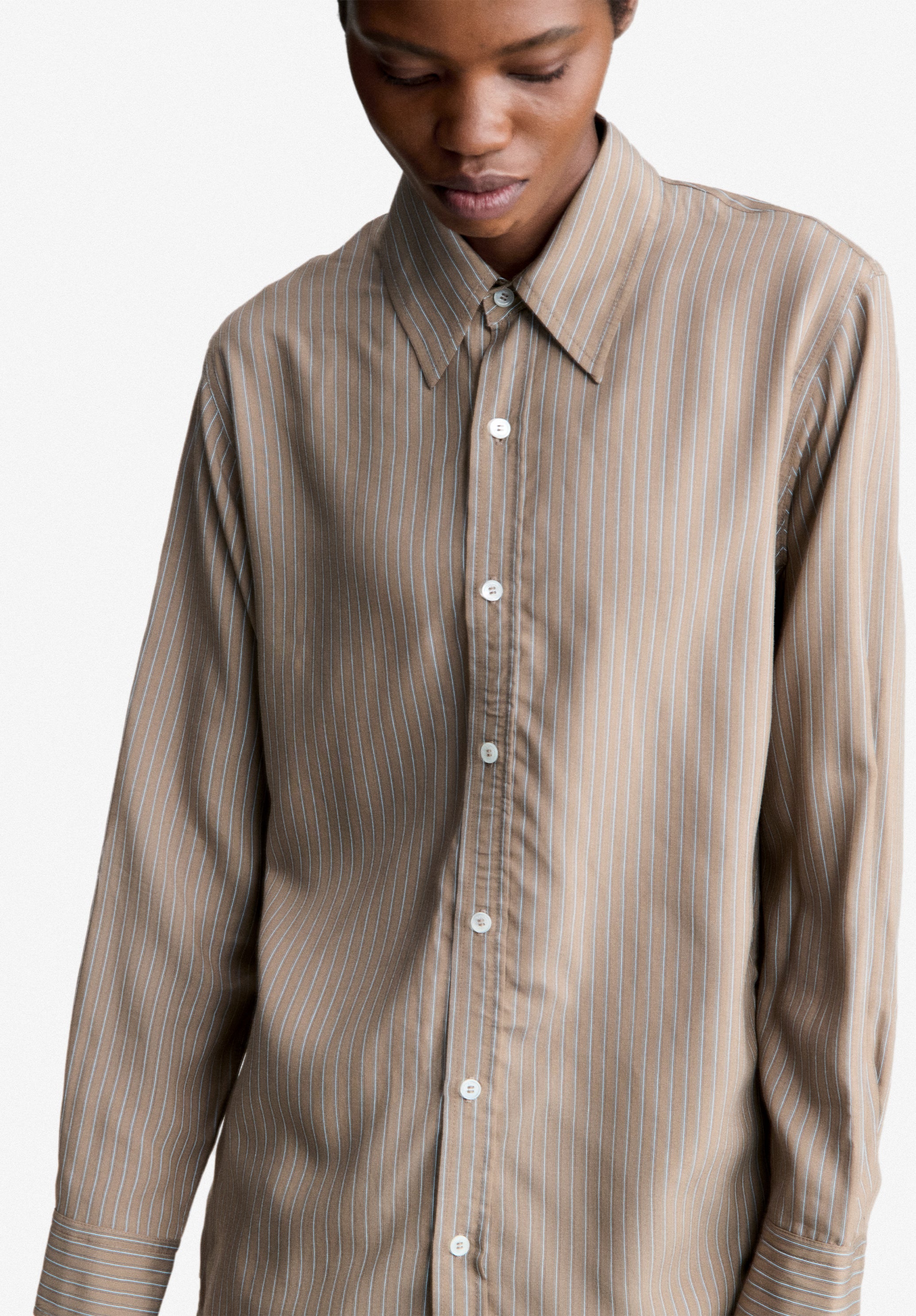 Flowing brown striped shirt - 4