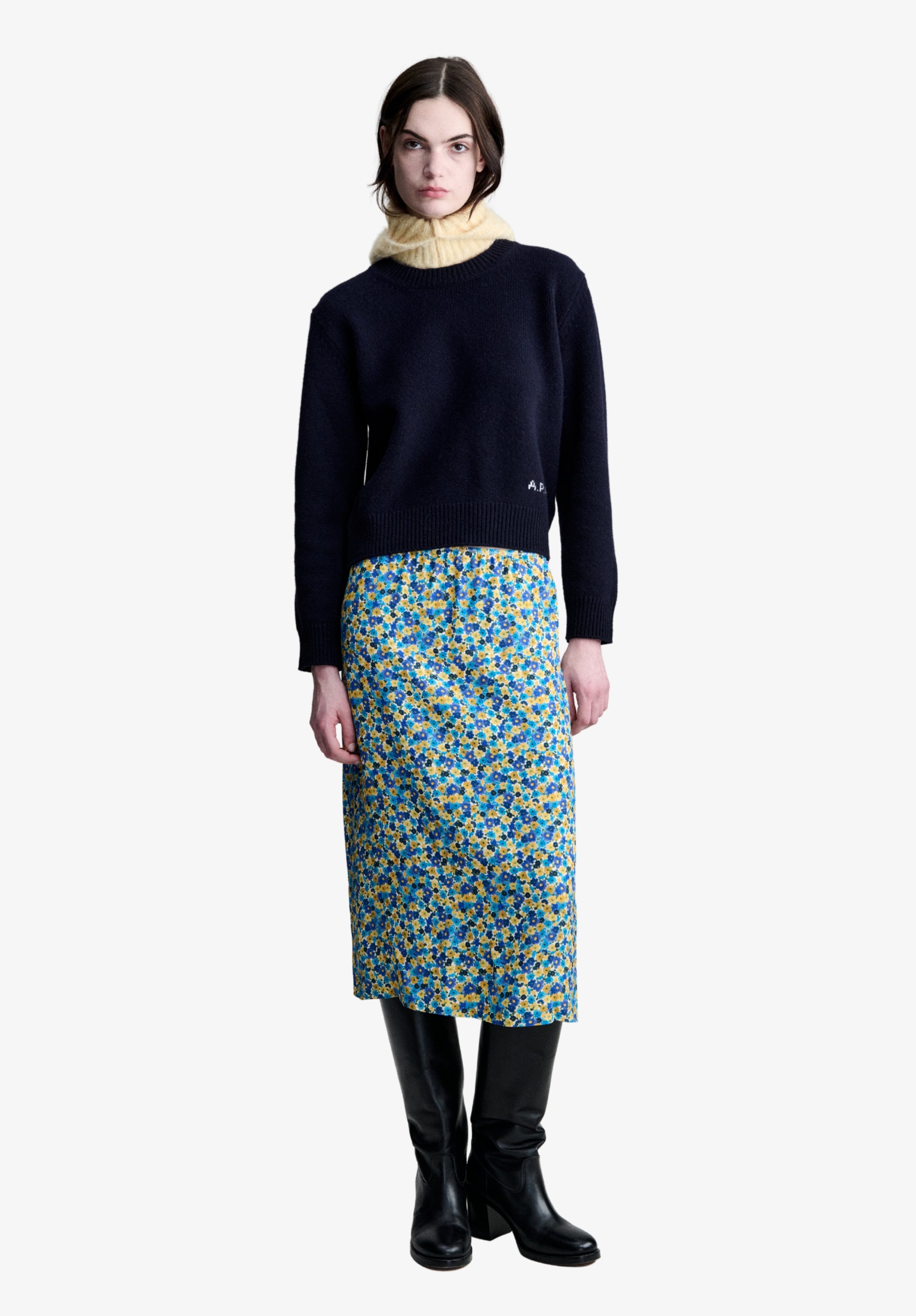 Long viscose skirt with floral motifs