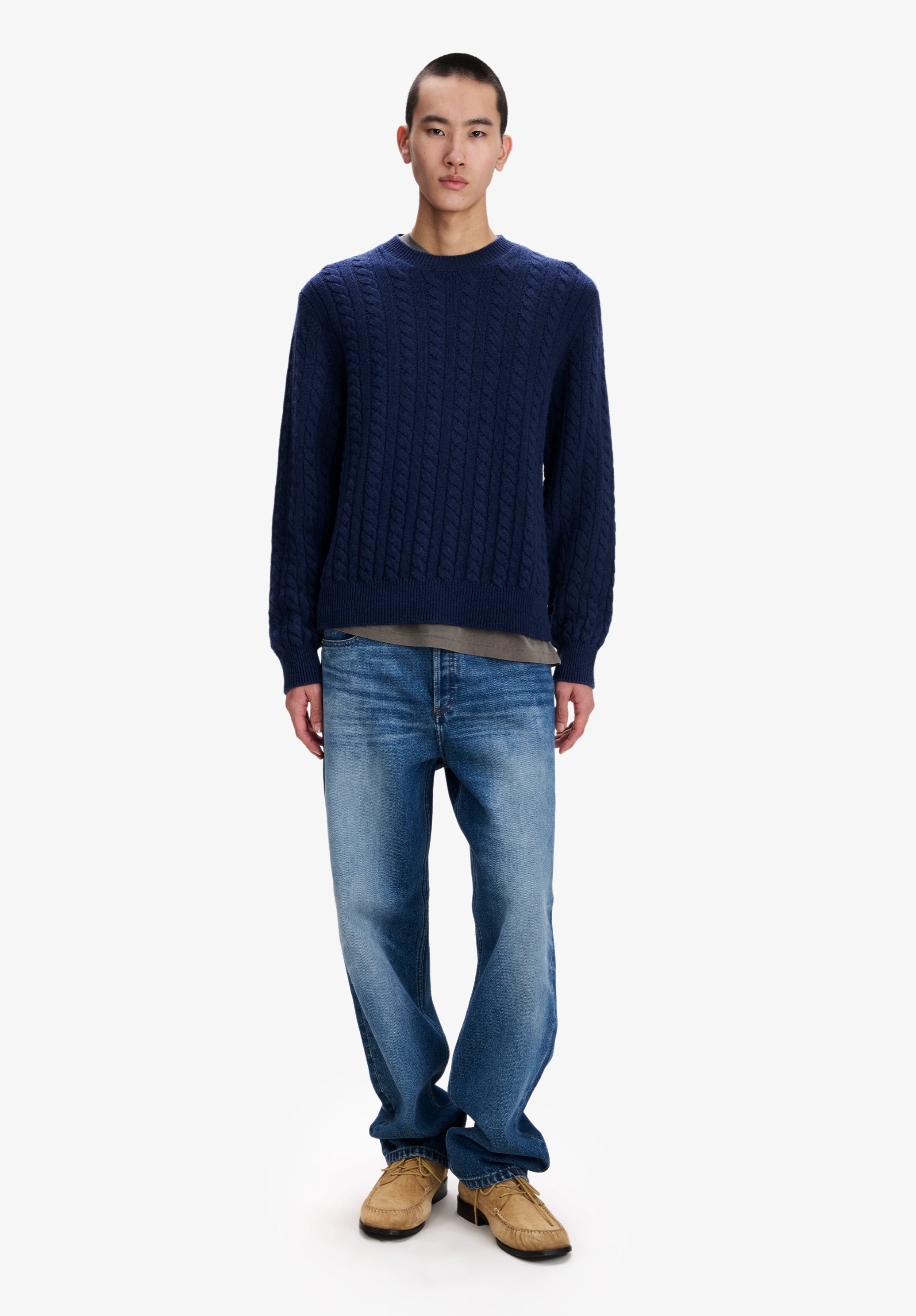 Oversized navy blue cable-knit sweater - 1