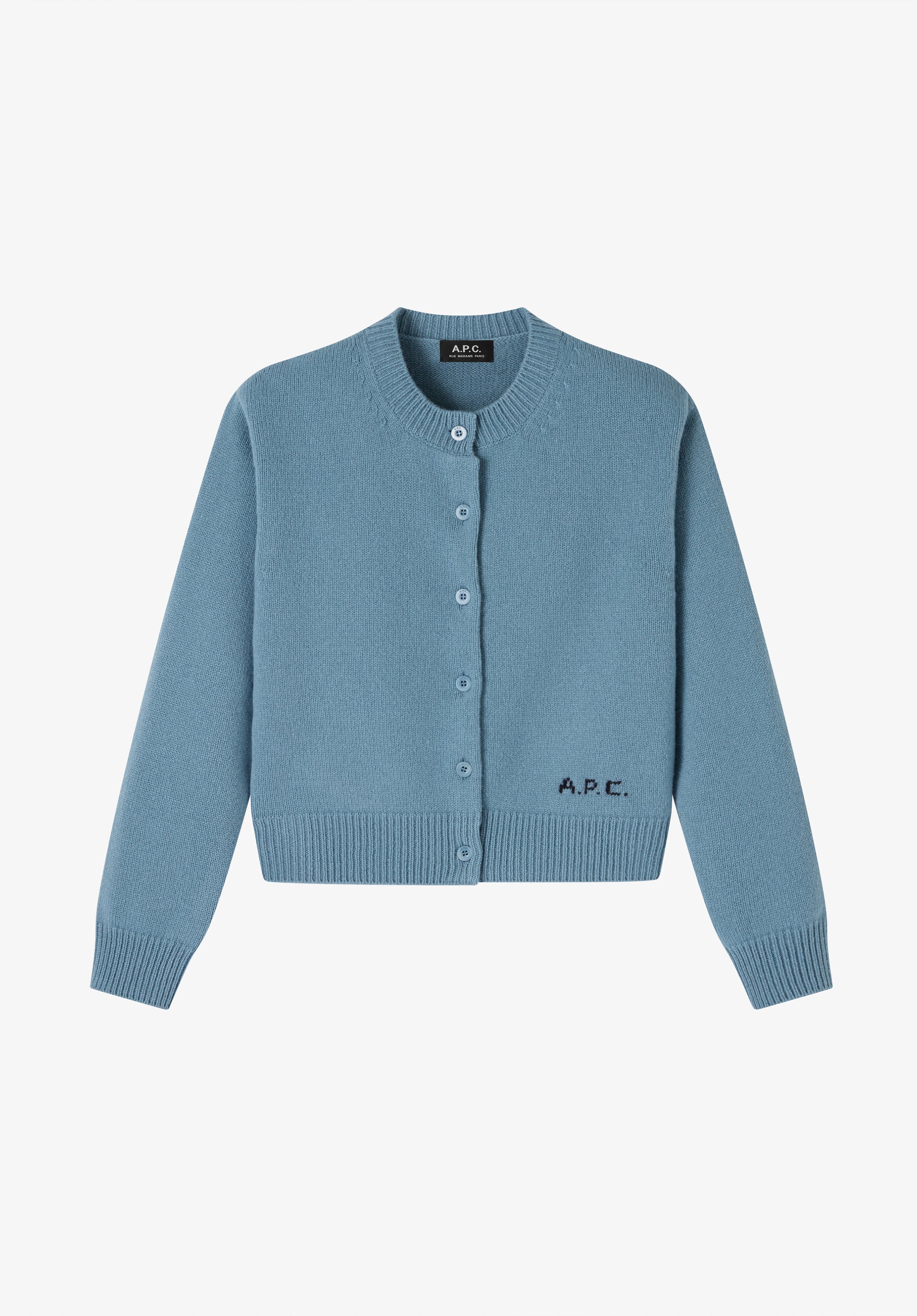 Cropped grey-blue wool cardigan - 0