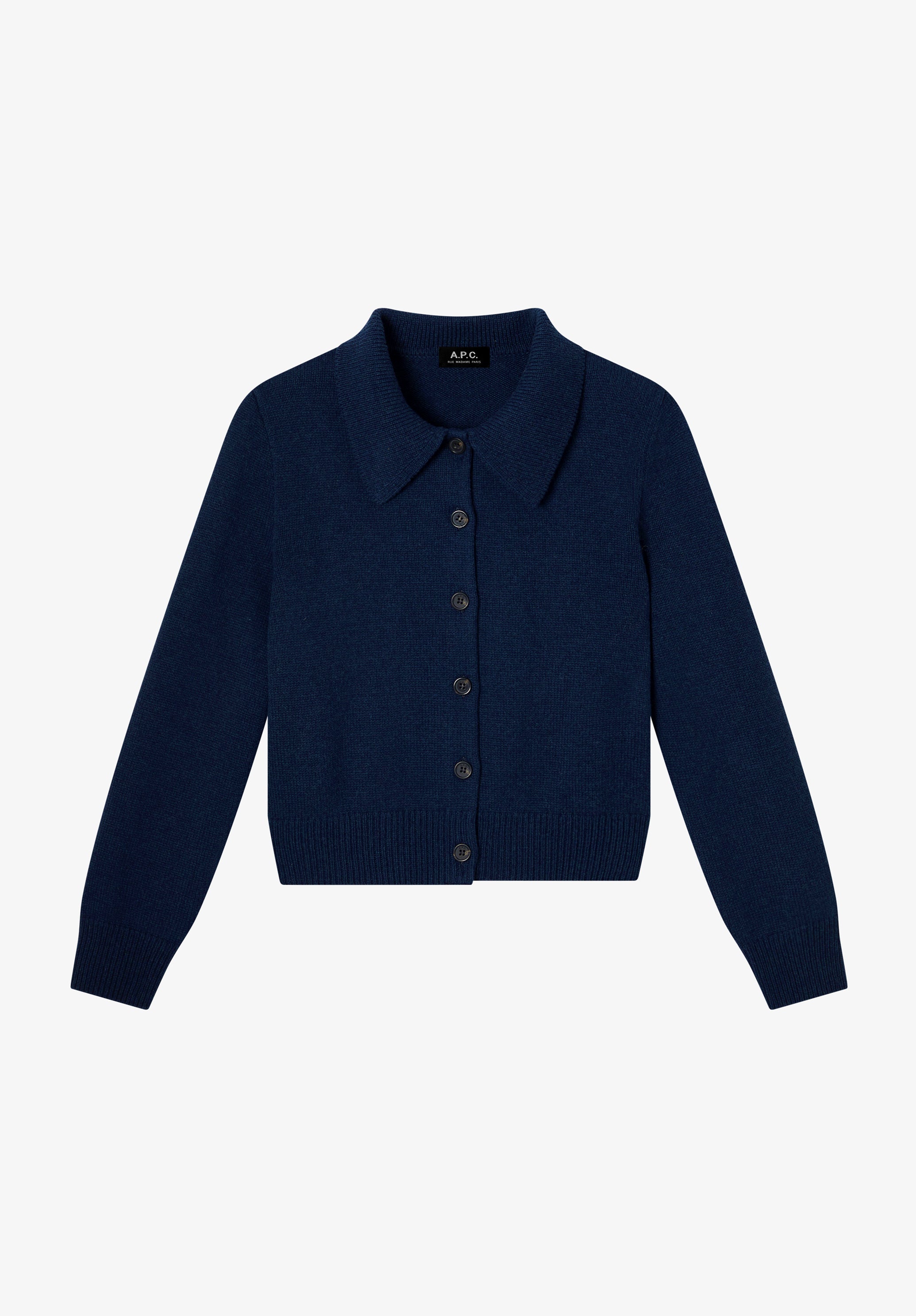 Cardigan à col en laine bleu marine