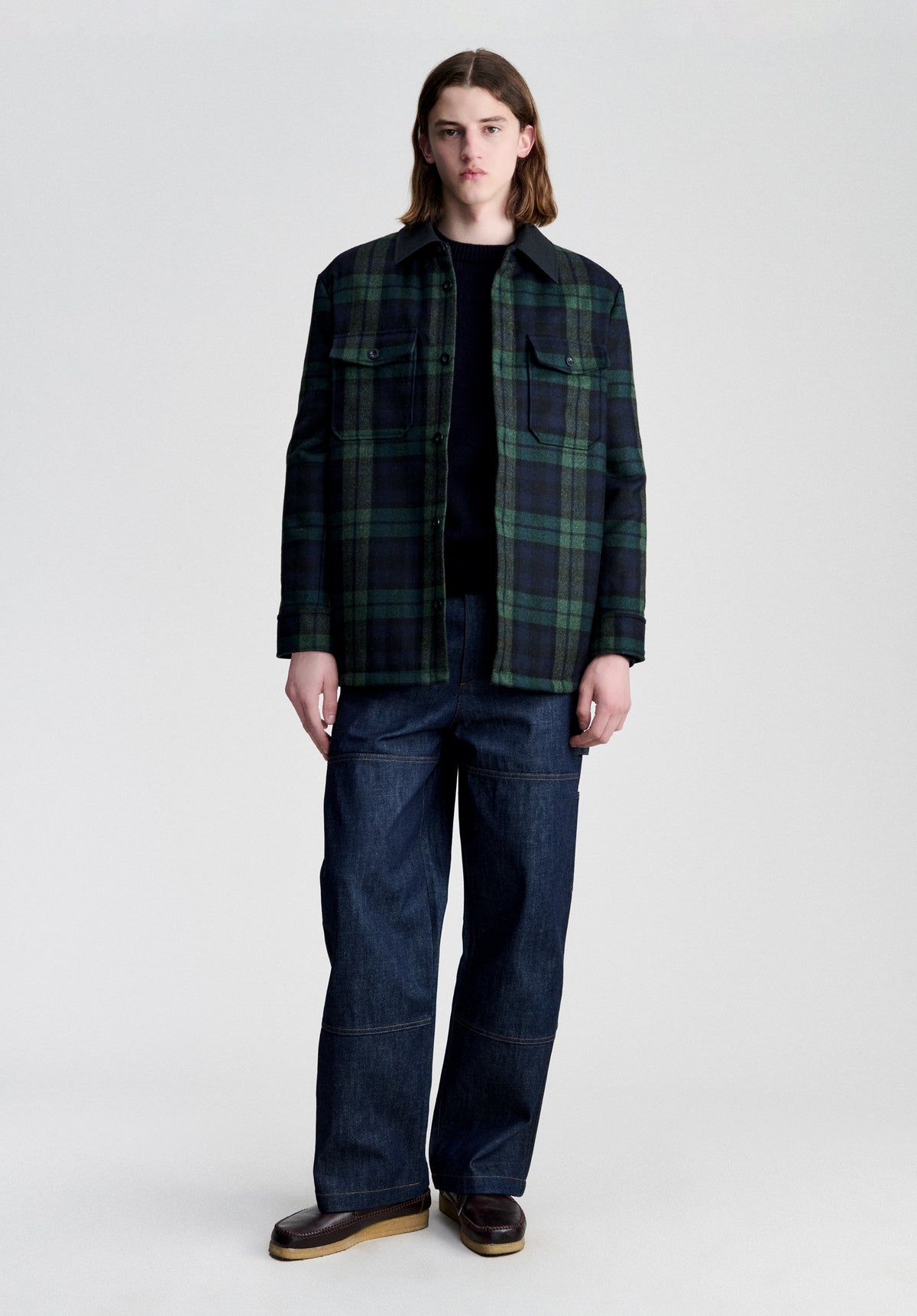 Marineblaue karierte Hemdjacke