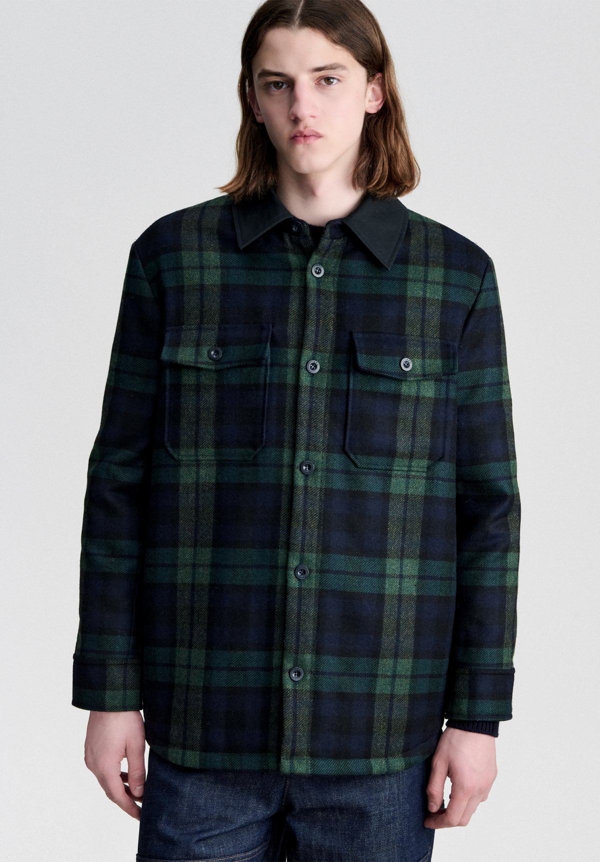 Marineblaue karierte Hemdjacke