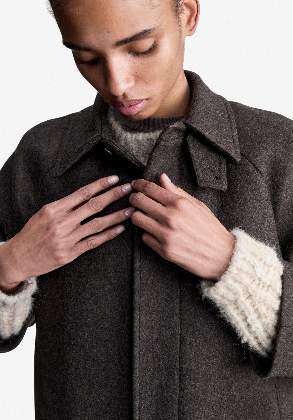 Loose-fit heather brown mac in recycled wool - 3