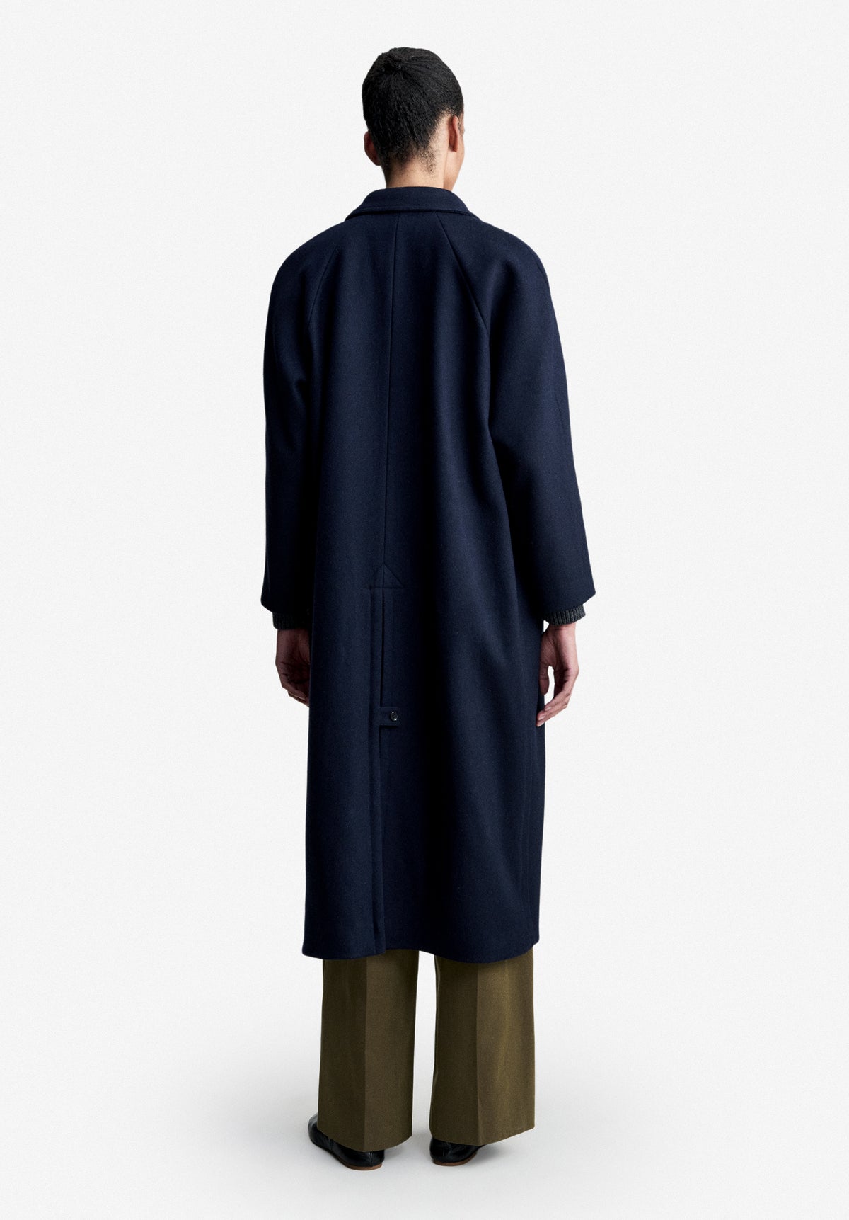 Loose-fit heather navy blue mac in recycled wool - 2