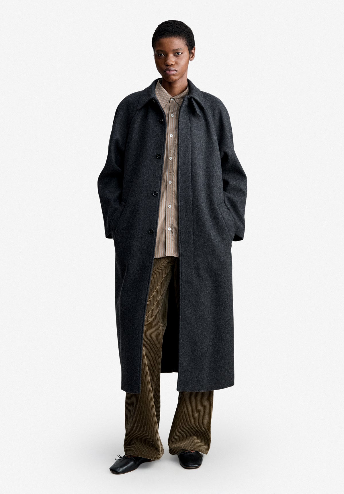 Loose-fit heather charcoal grey mac in recycled wool - 1
