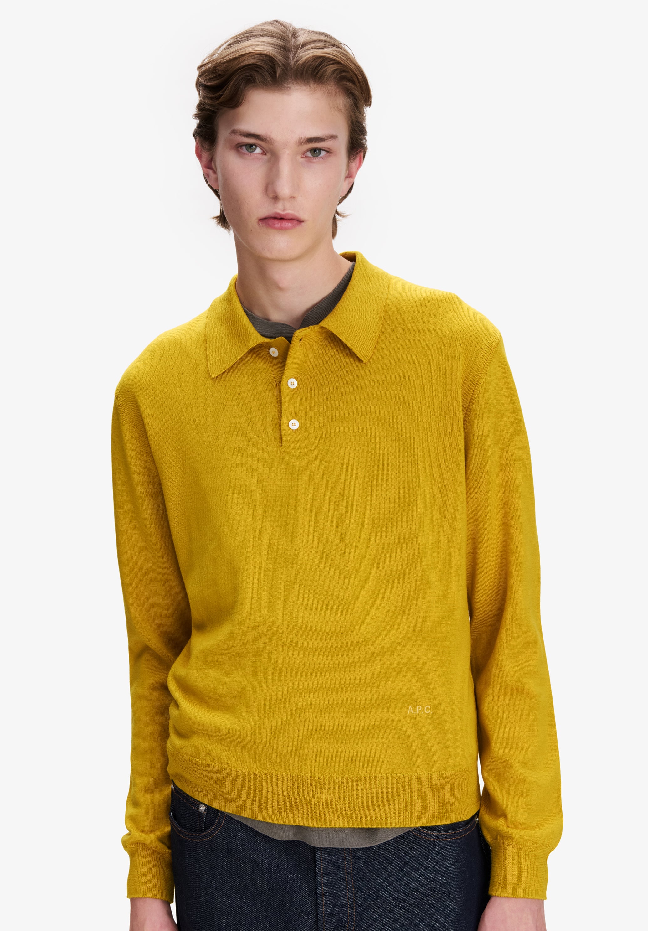 Yellow merino wool polo - 3