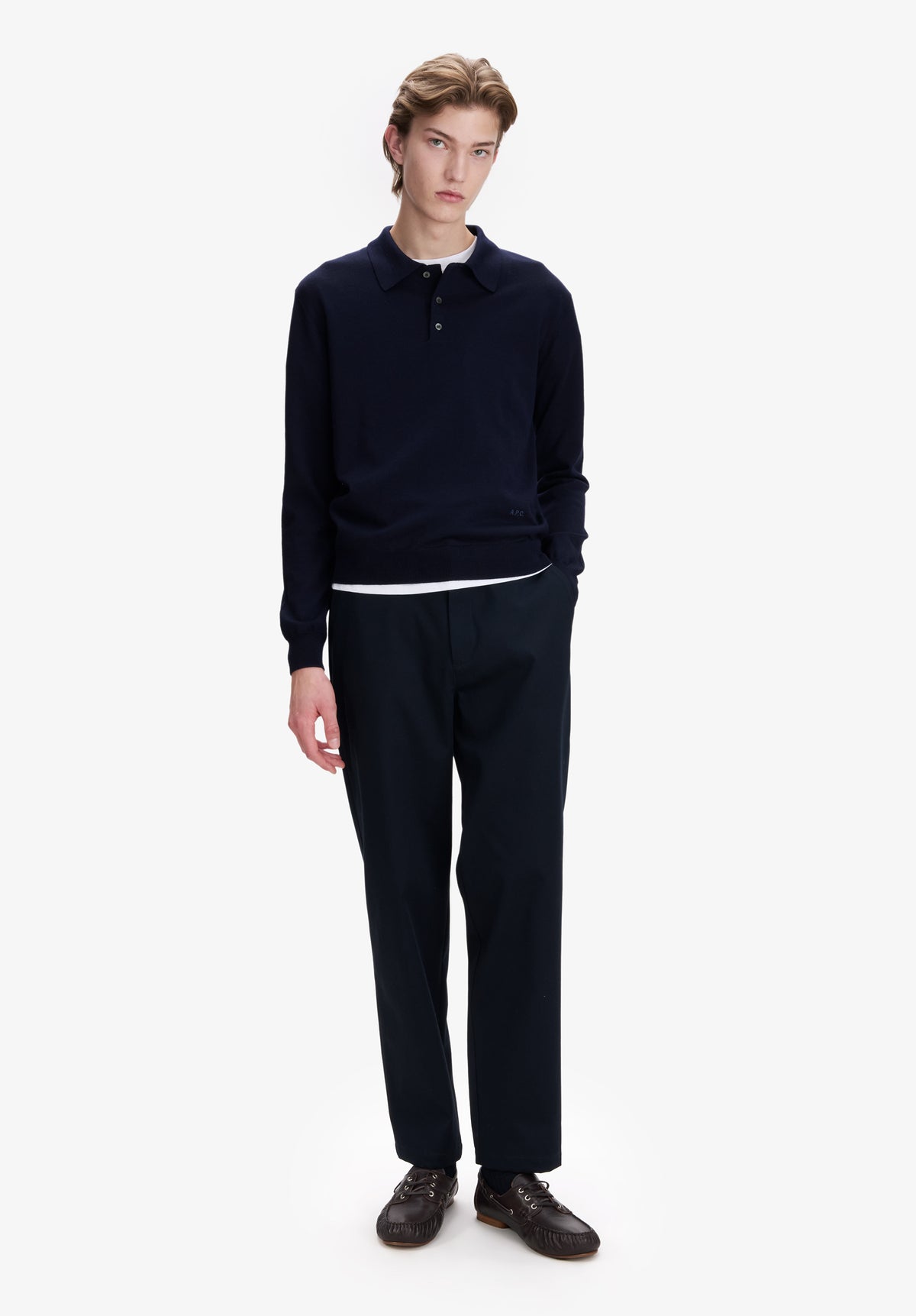 Long-sleeved wool polo shirt - 1