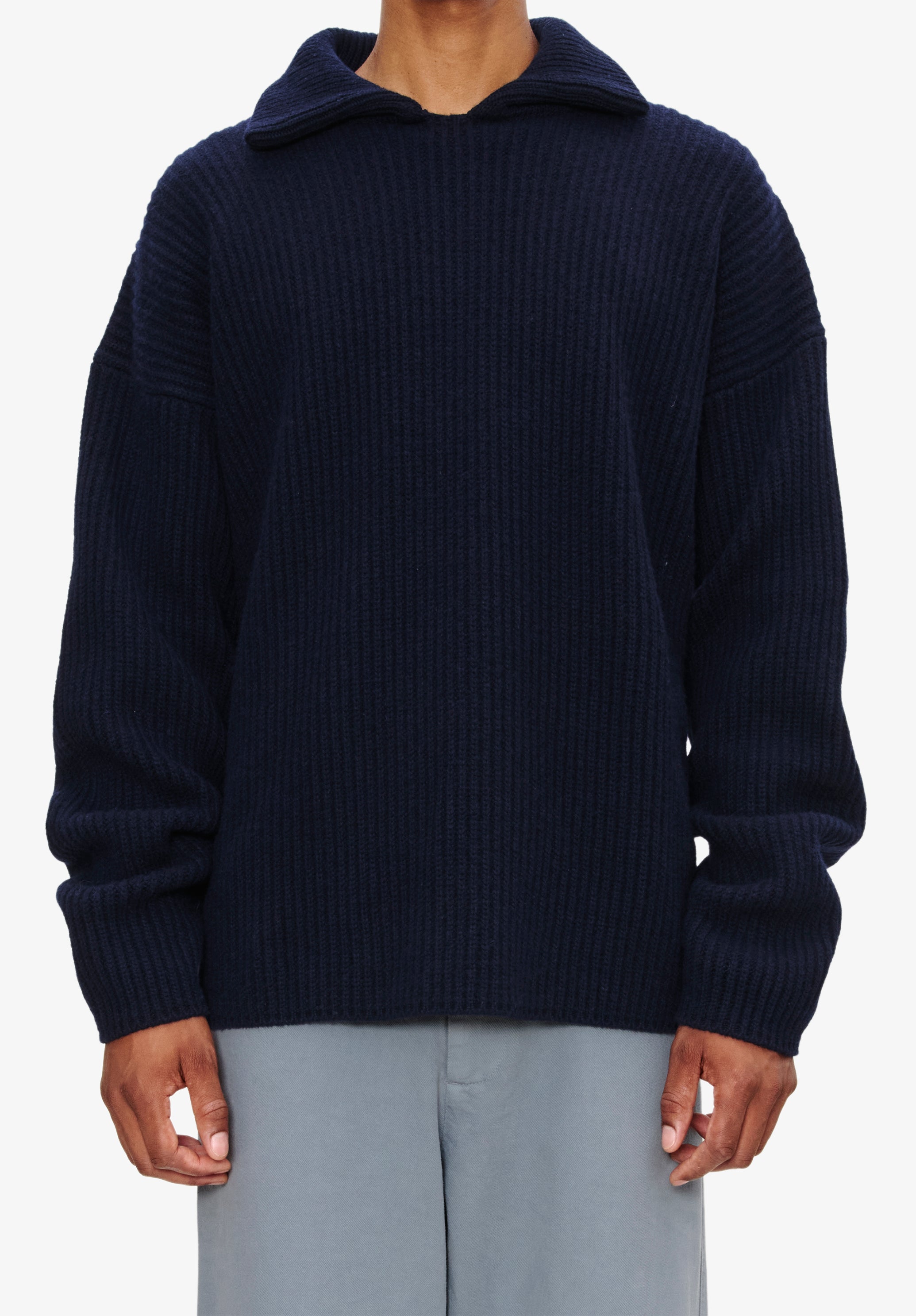 Wide-rib jumper with spread collar - 4