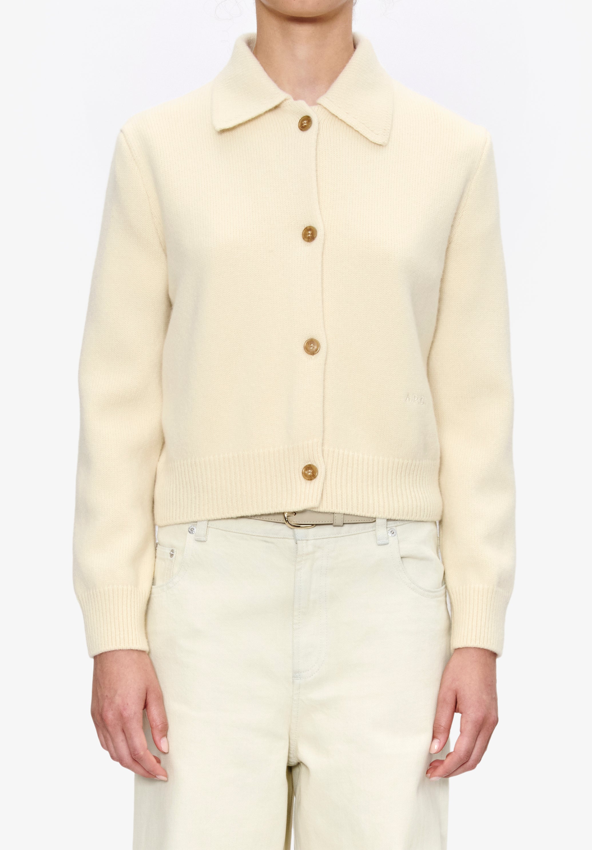 Solid-colour cardigan with polo shirt collar - 4