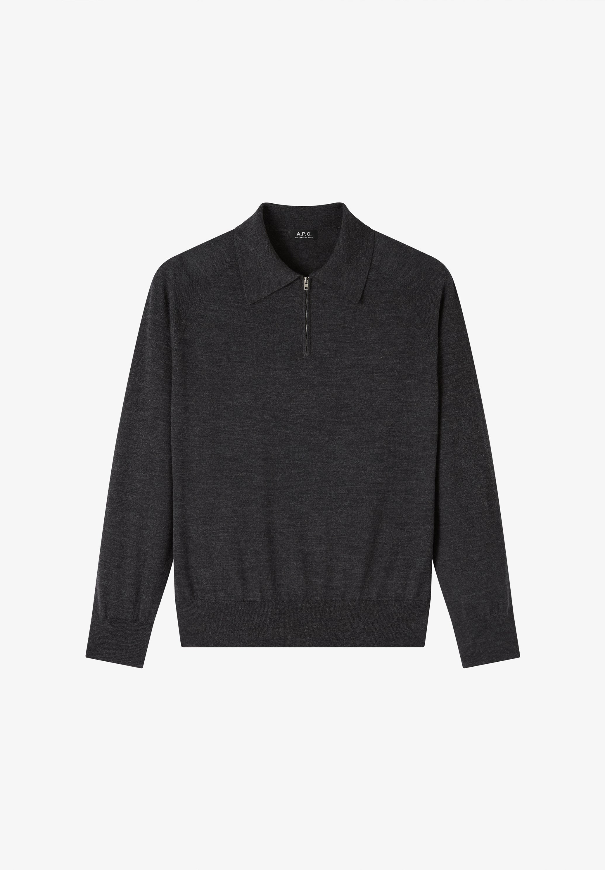 Long-sleeved grey wool polo shirt - 0