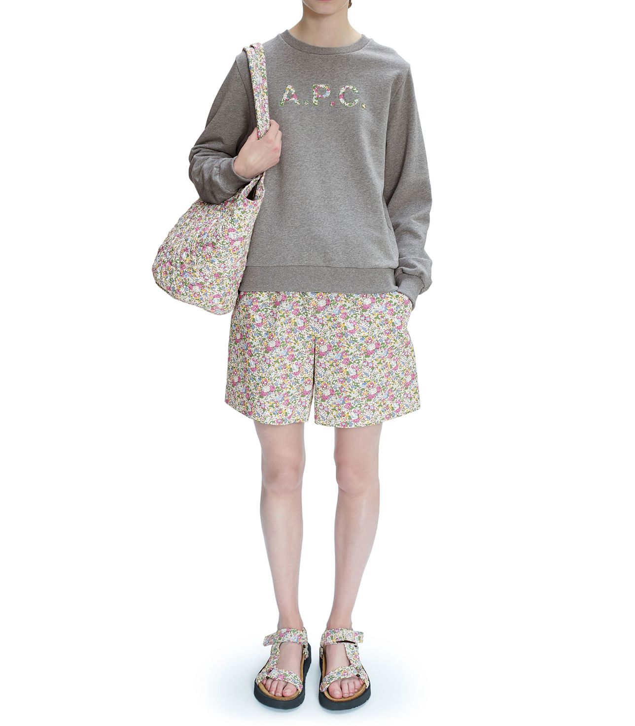 Floral sweatshirt F HEATHER PALE GREY APC