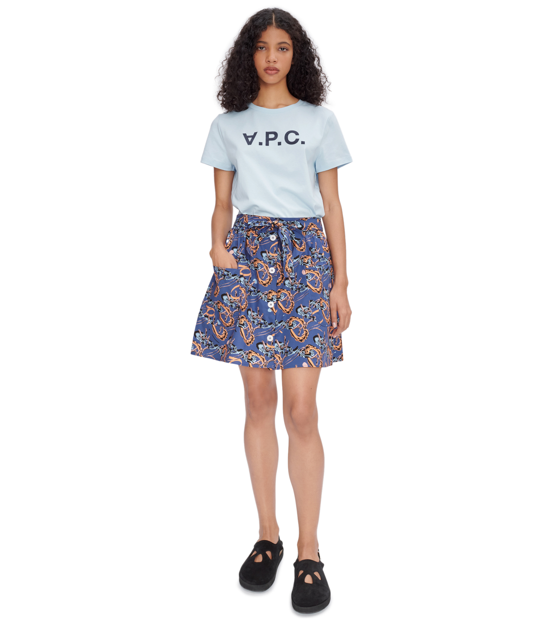 A.P.C. floral-print satin skirt - White
