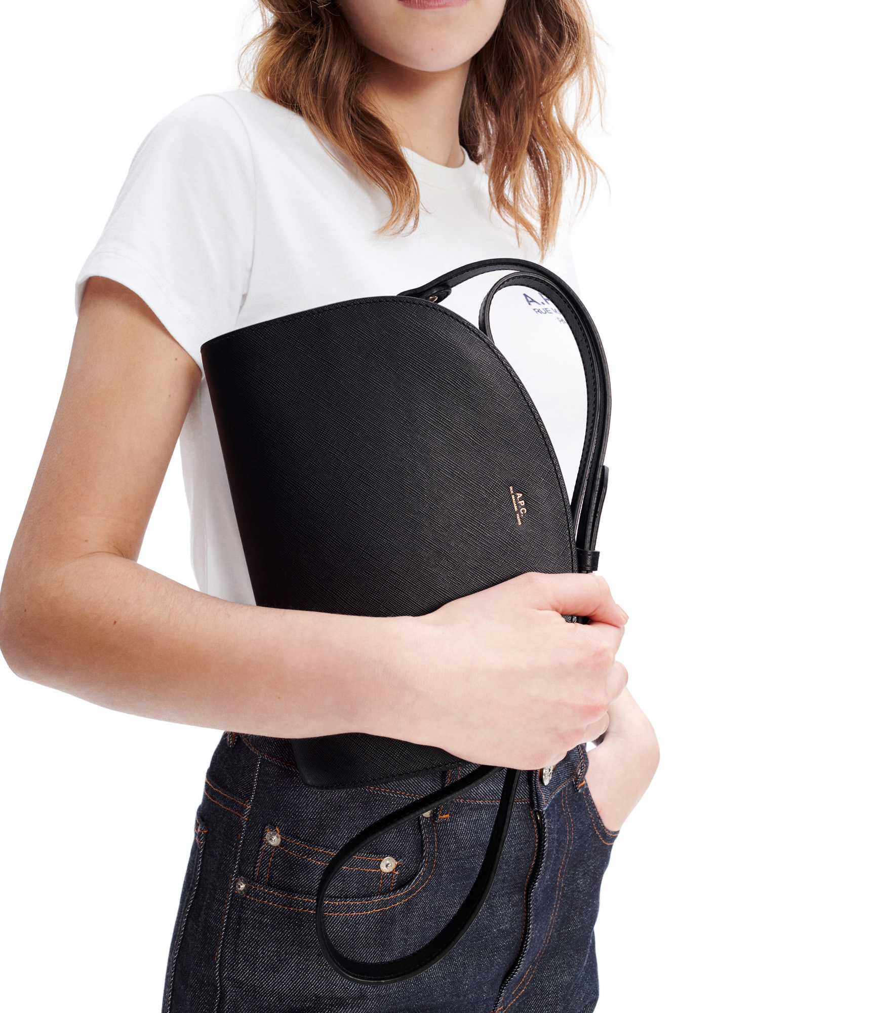 A.P.C. - A.P.C. Black Calf Leather Demi Lune Crossbody Bag.